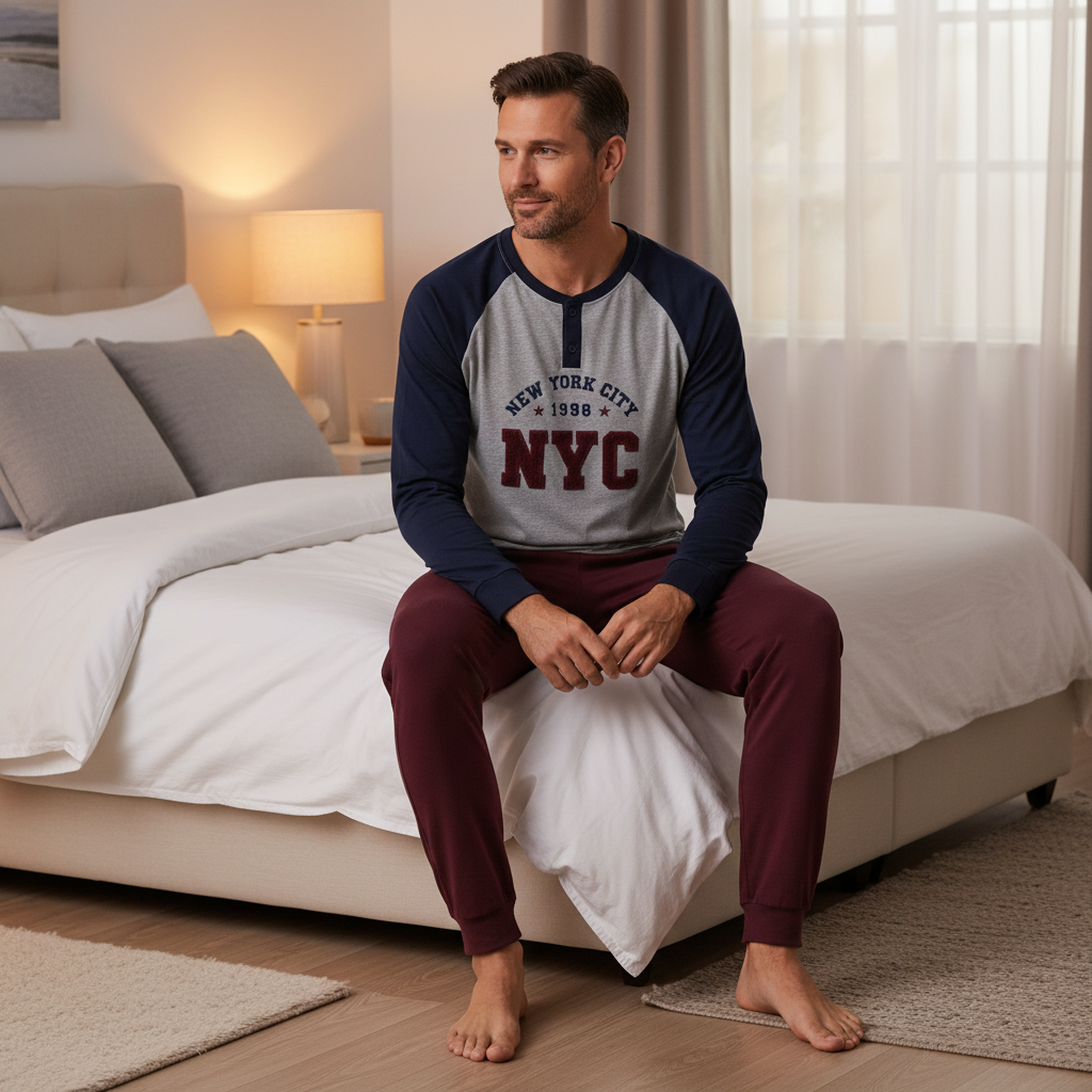 Voir la diapositive 4 : OZABI Ozabi pyjama homme doublé polaire broderie new york city