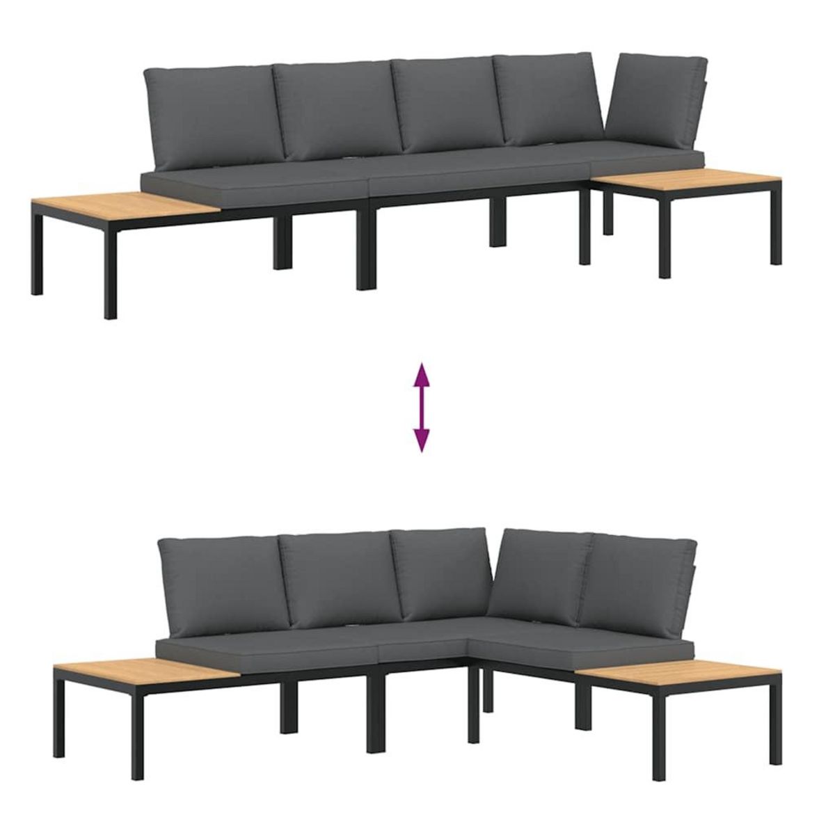 VIDAXL Salon de jardin 3 pcs avec coussins noir aluminium