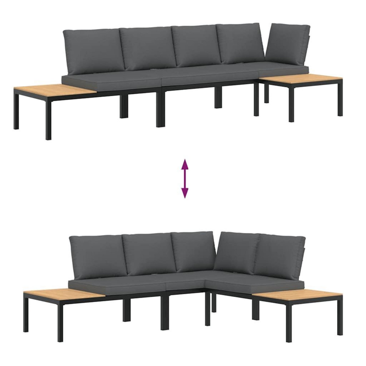 VIDAXL Salon de jardin 3 pcs avec coussins noir aluminium