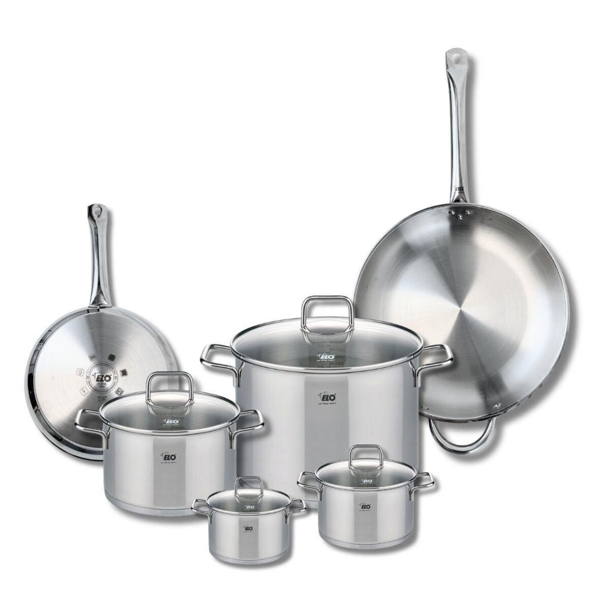 ELO Ensemble de 2 Poêles de cuisson 24 et 32 cm et 4 faitouts 12, 14, 20 et 26 cm Elo Profi Citrin