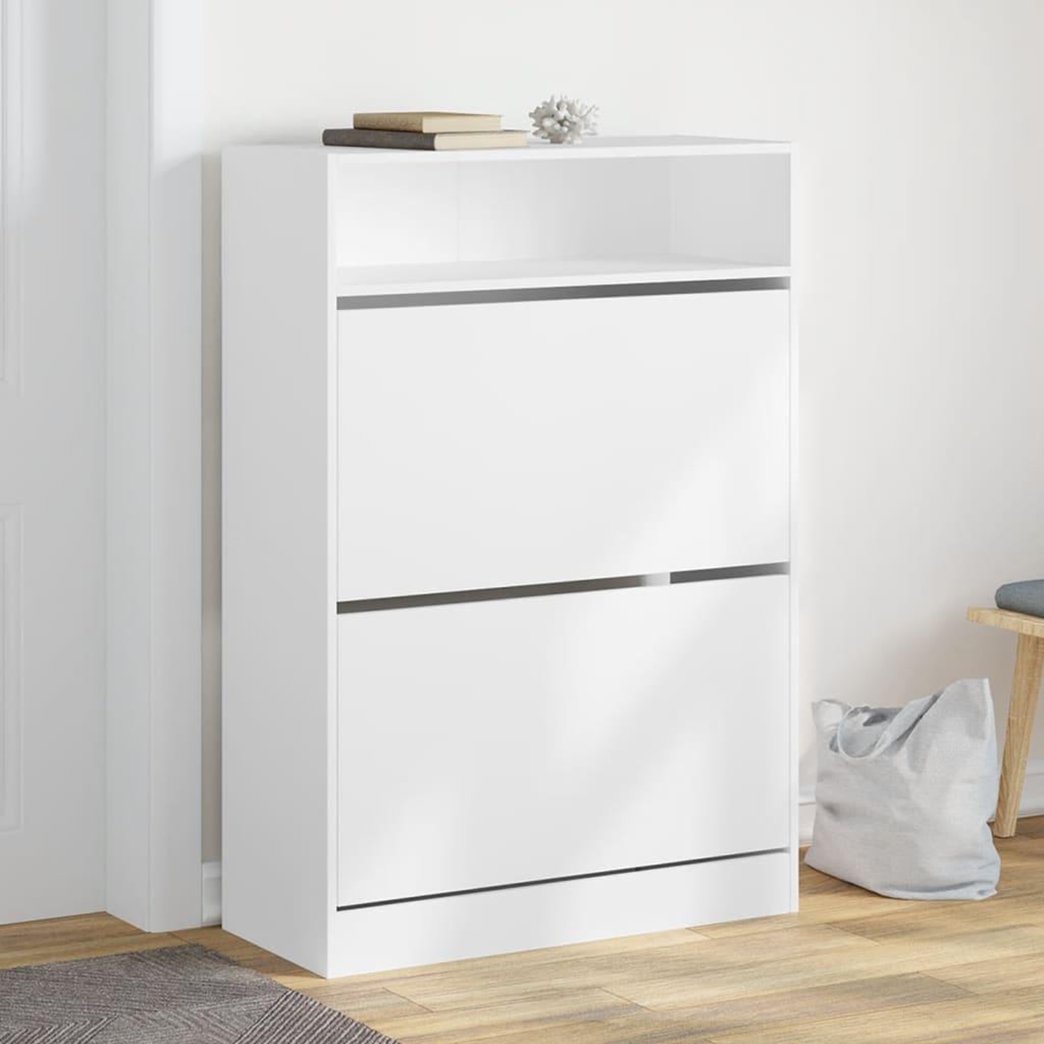 VIDAXL Armoire a chaussures 2 tiroirs rabattables blanc 80x34x116 cm