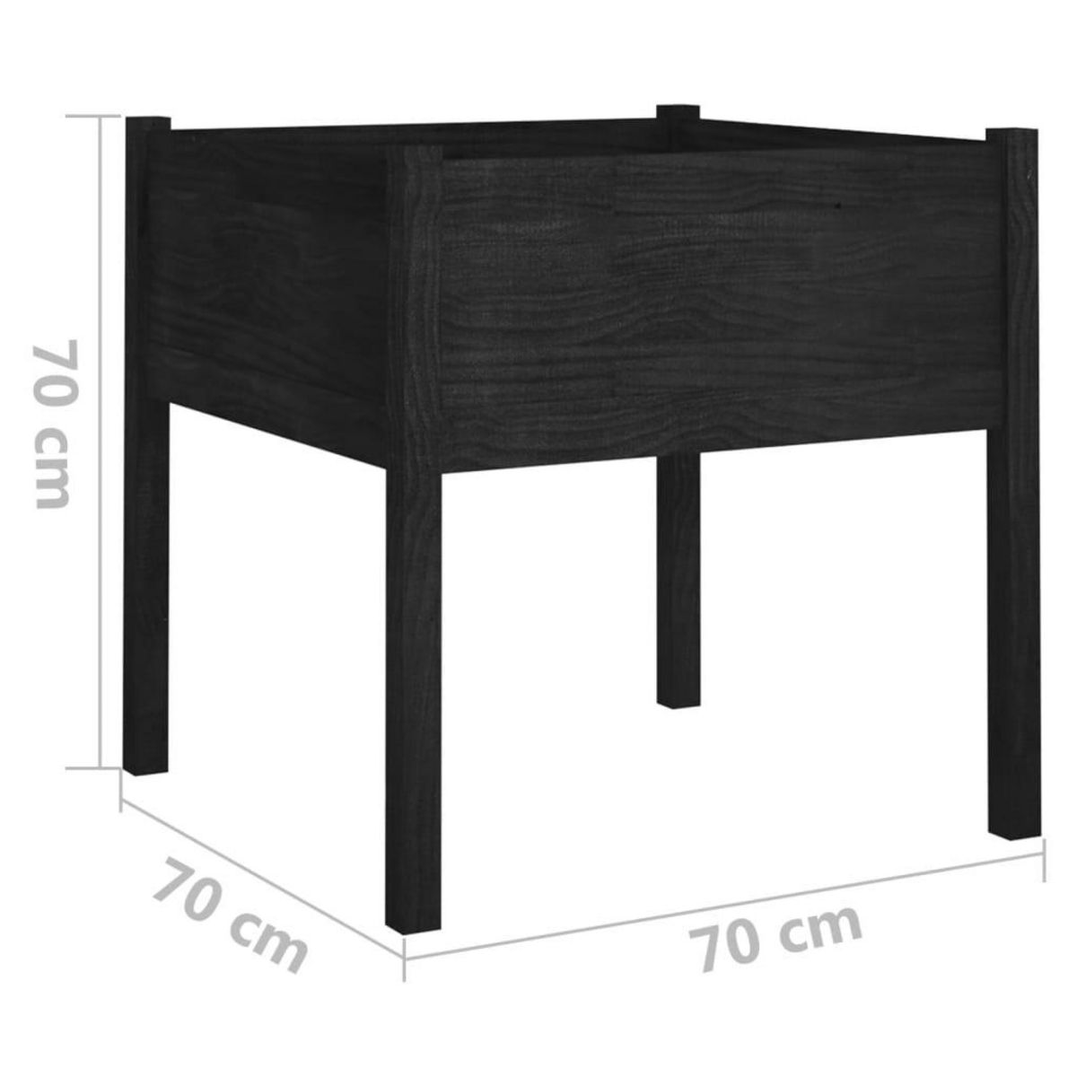 VIDAXL Jardiniere d'exterieur Noir 70x70x70 cm Bois de pin massif