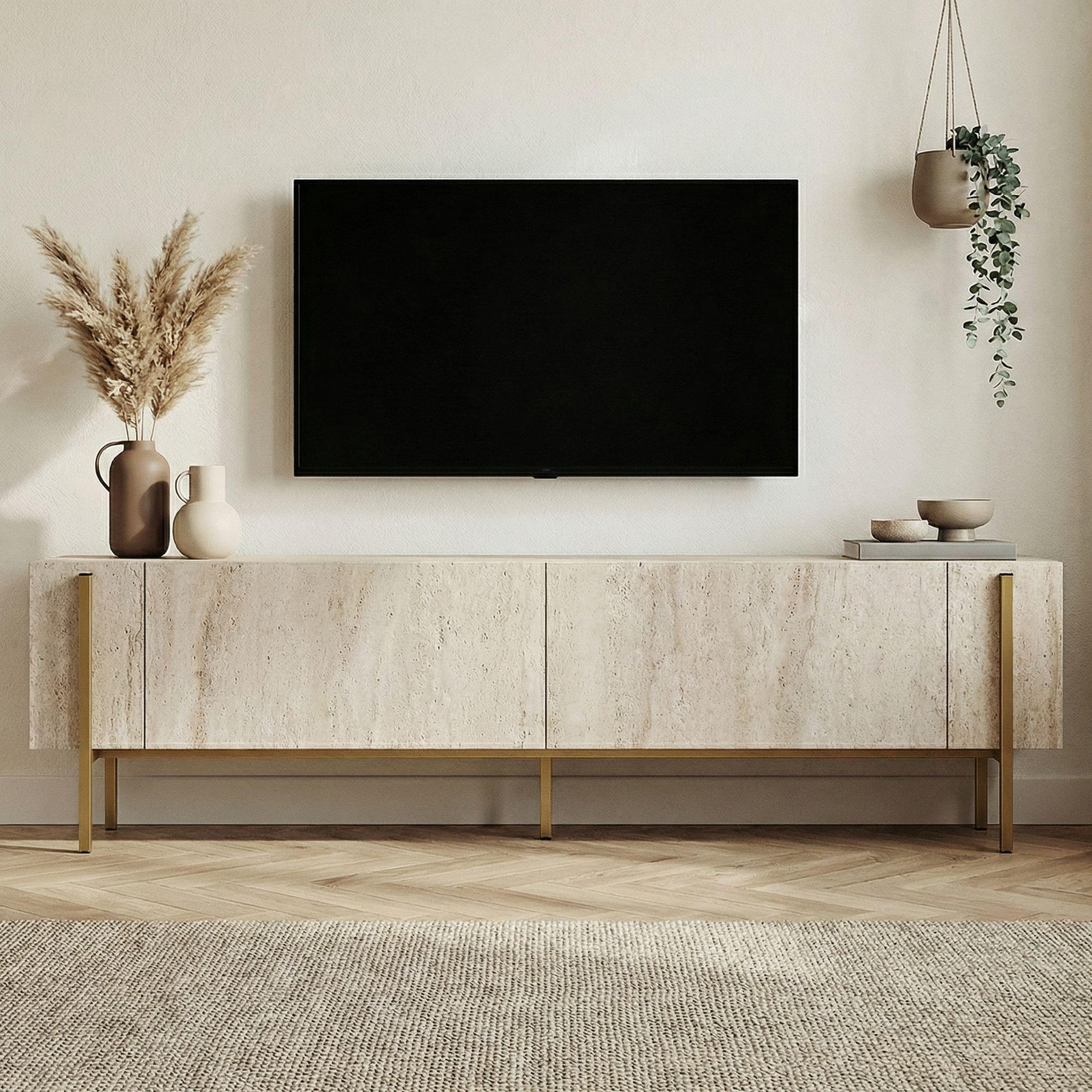 Voir la diapositive 3 : Habitat et Jardin Meuble tv en bois  nexus  - 180 x 30 x 45 cm - travertin / or