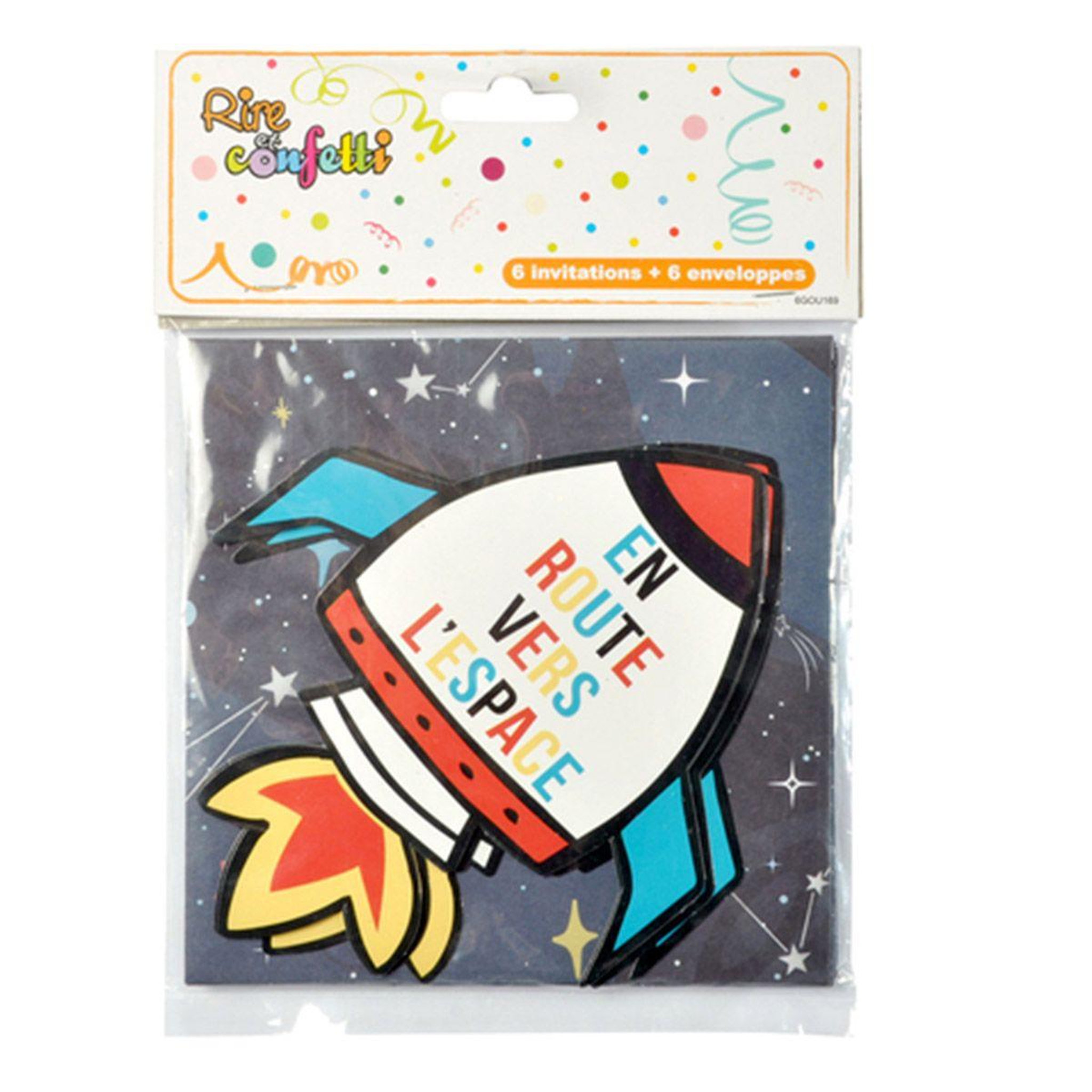 Voir la diapositive 2 : RIRE & CONFETTI Lot de 6 Invitations d'Anniversaire  Espace  15cm Bleu
