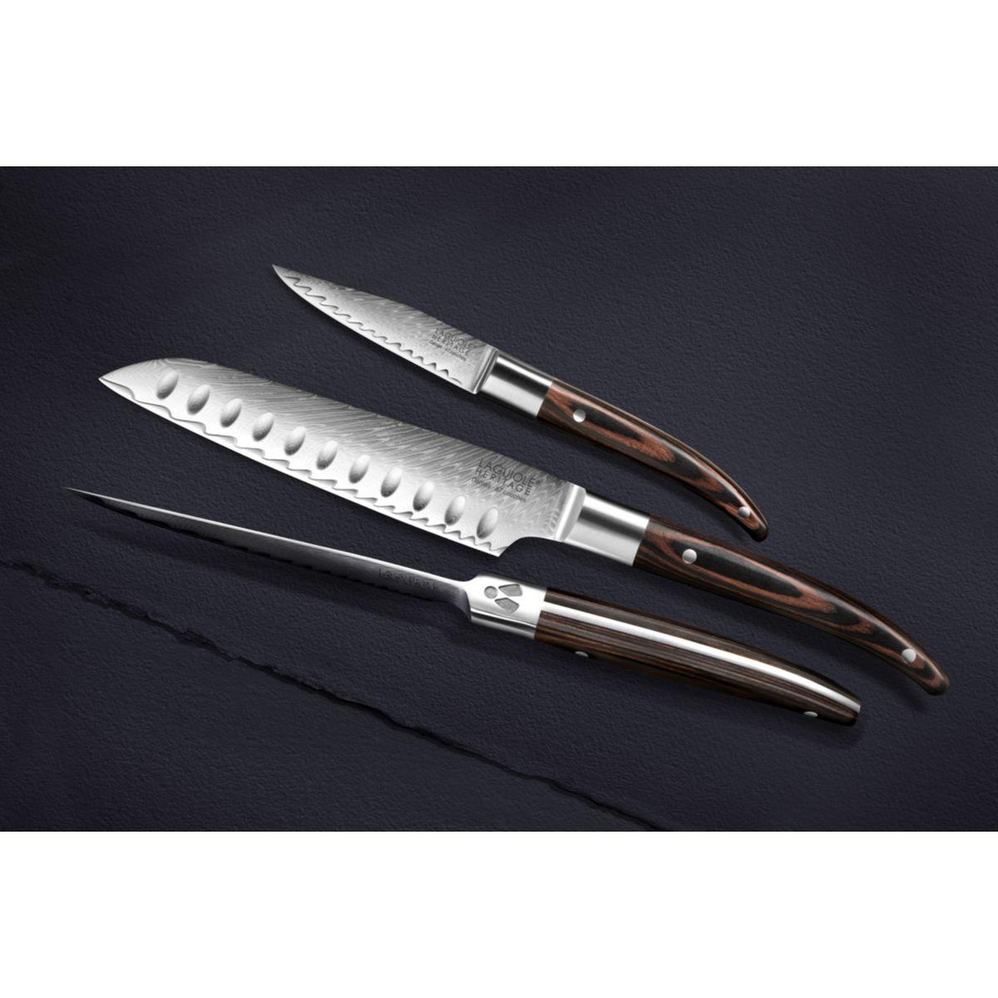 Voir la diapositive 2 : LAGUIOLE HERITAGE TB Couteau à steak 11cm Lag Expression bois noir lame Damas