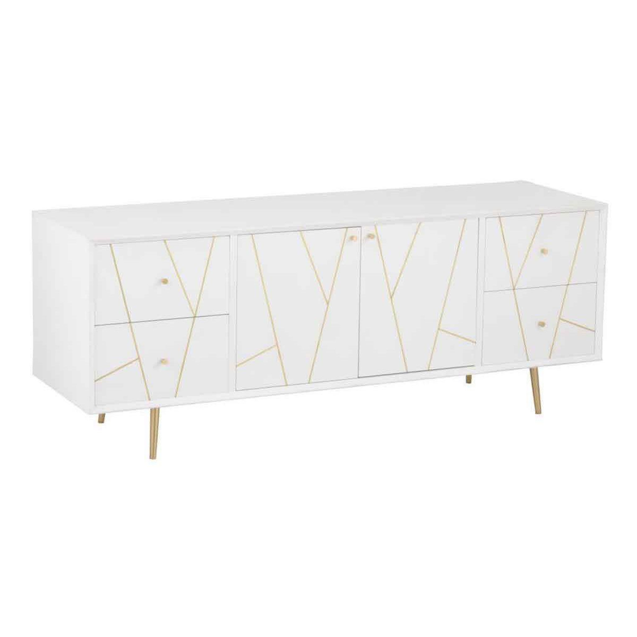 Voir la diapositive 1 : J-LINE Buffet 4 tiroirs & 2 portes  remina  150cm blanc & or