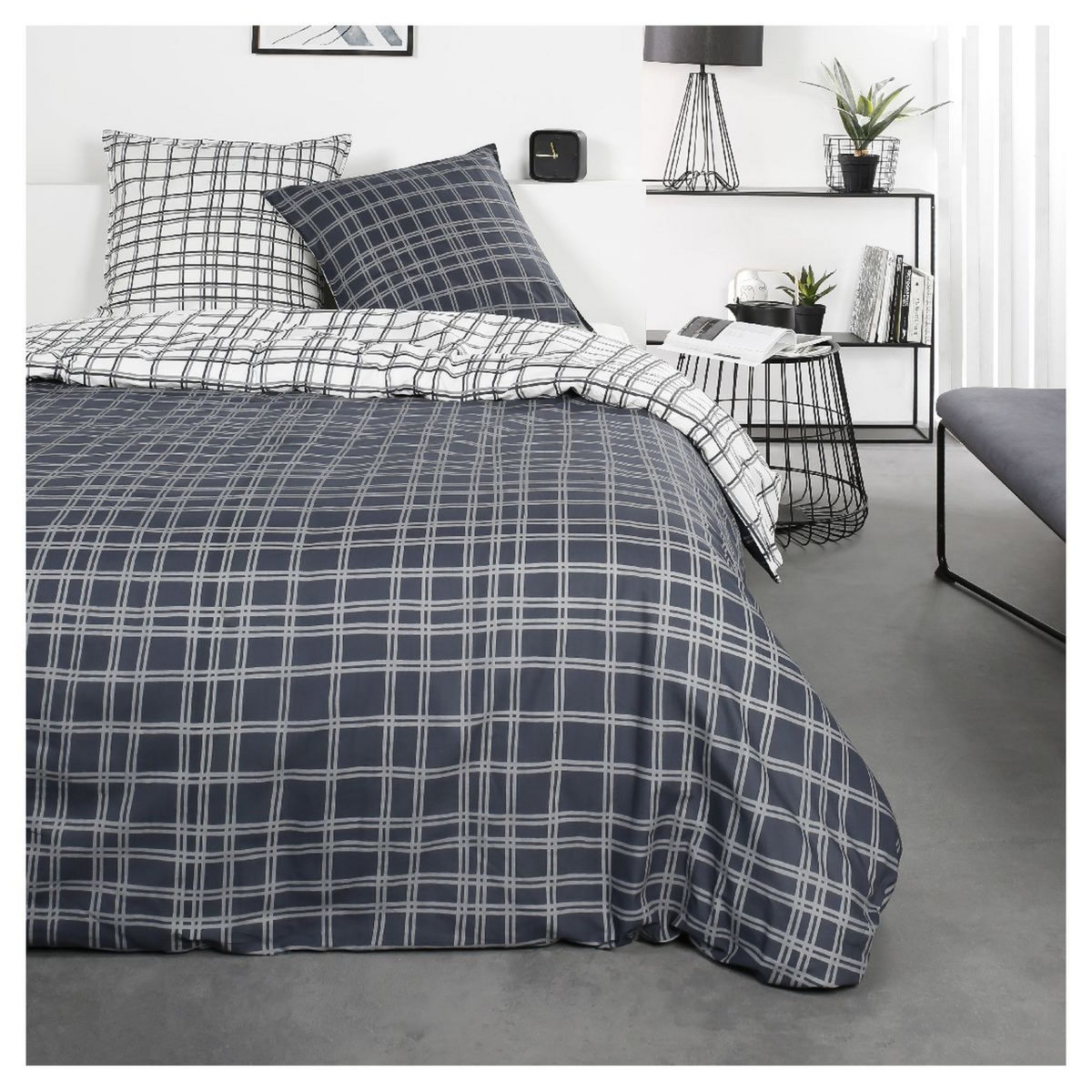 TODAY Parure housse de couette coton 57 fils motifs carreaux