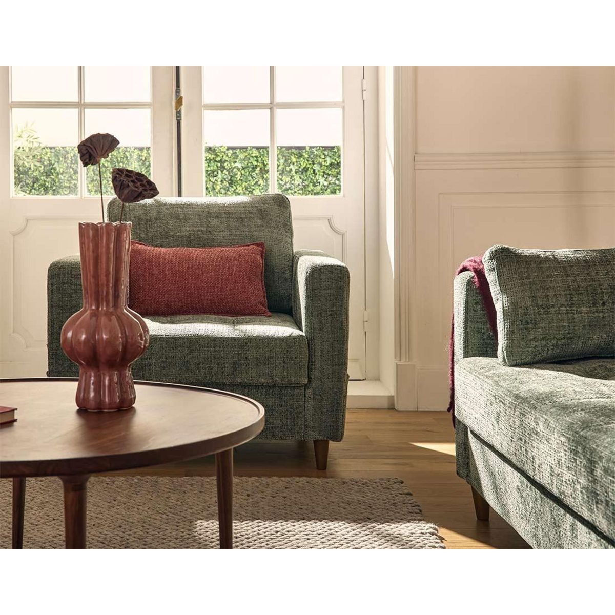 LISA DESIGN Anna - fauteuil avec poche en velours texturé - pieds en bois