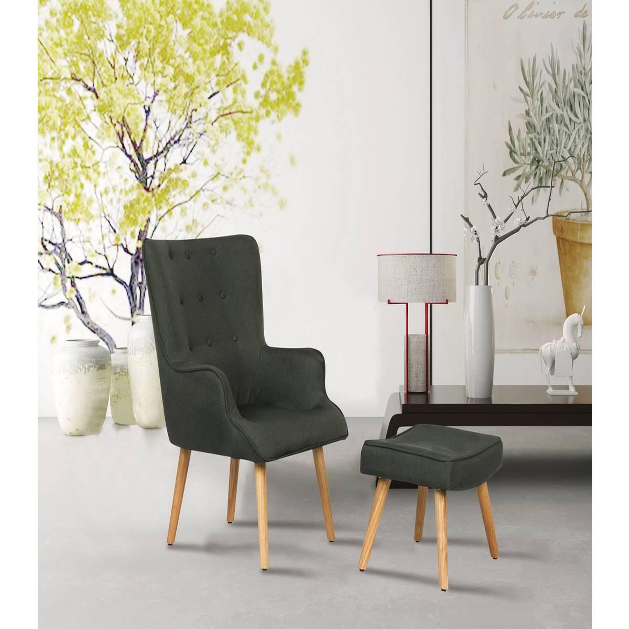 Voir la diapositive 2 : Habitat et Jardin Fauteuil style scandinave tissu  odense  - 1 place - gris foncé