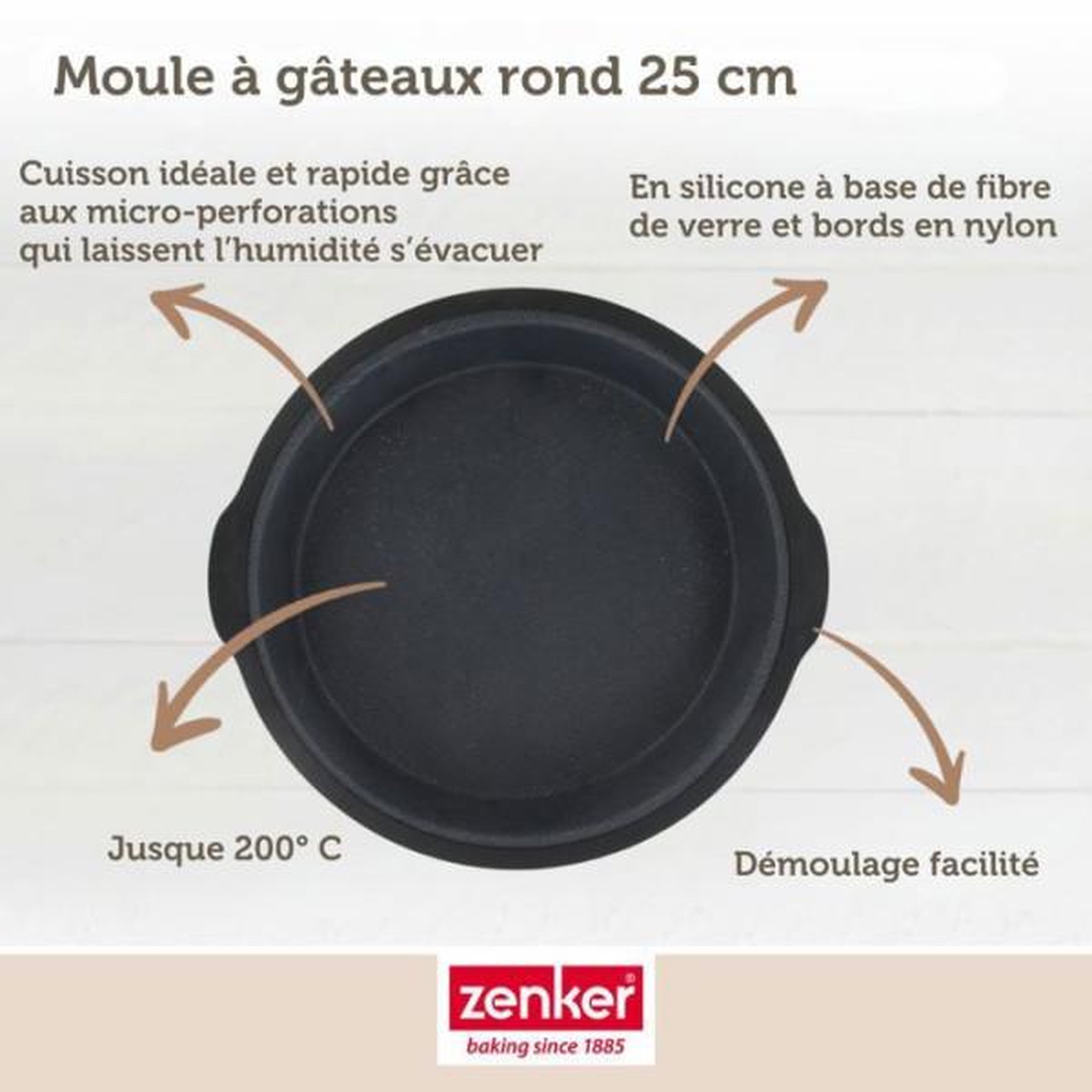 Voir la diapositive 6 : ZENKER Moule a manqué - ZENKER - Ø 25 cm - Silicone fibre de verre - Noir