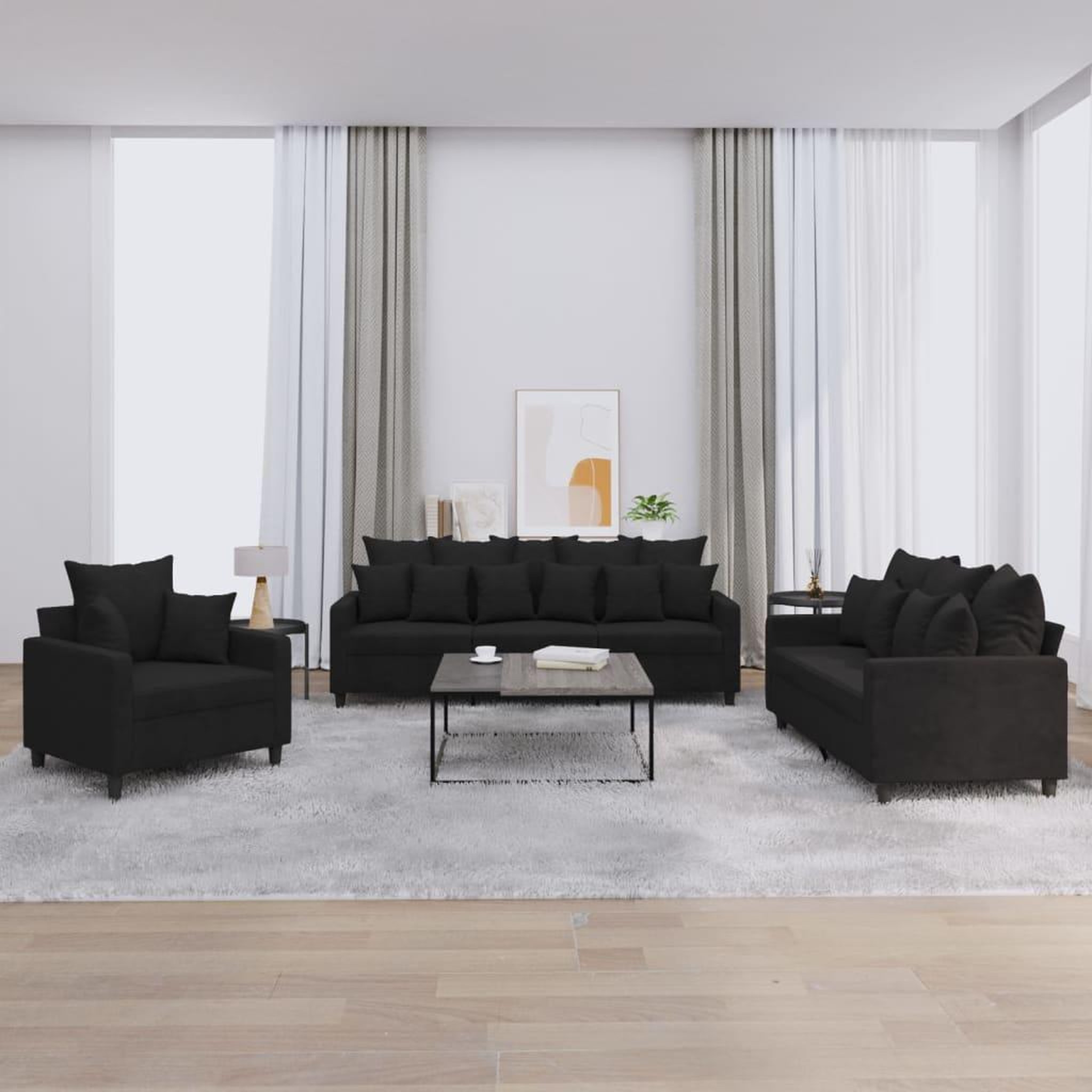 Voir la diapositive 1 : VIDAXL Ensemble de canapes 3 pcs avec coussins Noir Velours