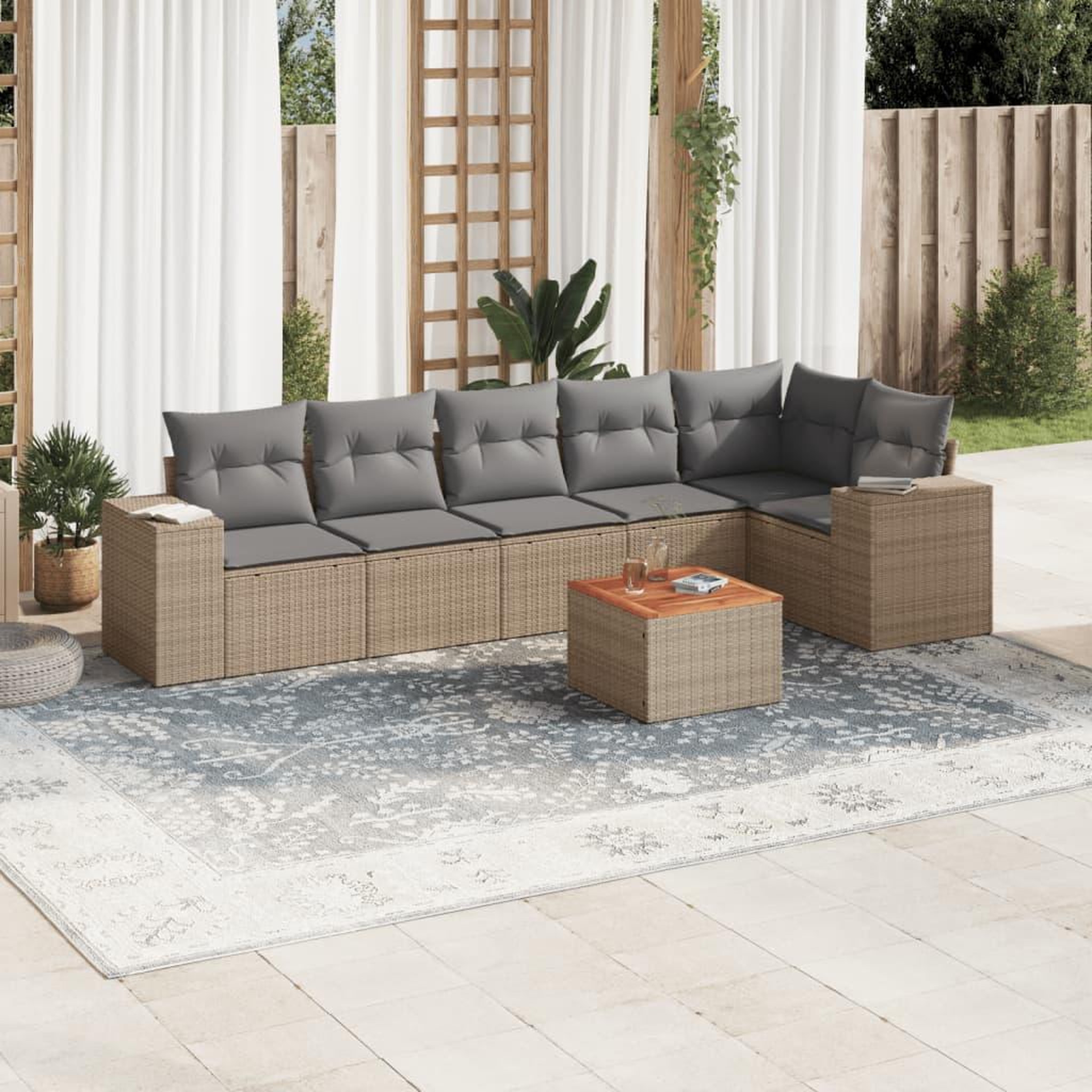 VIDAXL Salon de jardin avec coussins 7 pcs beige resine tressee