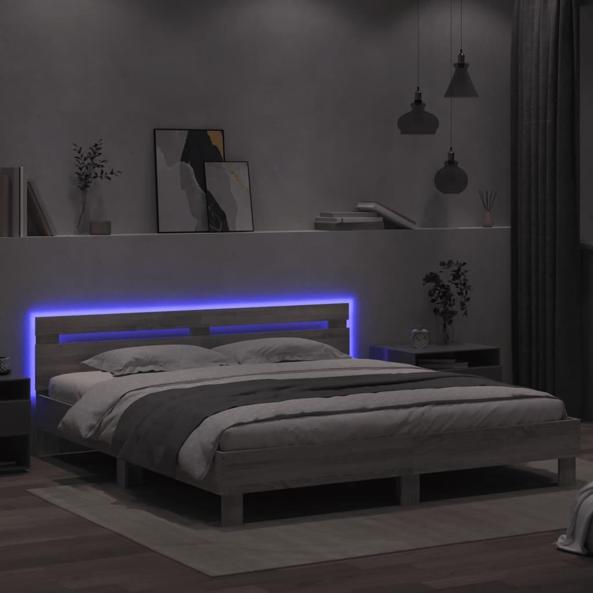 Voir la diapositive 4 : VIDAXL Cadre de lit avec LED sans matelas sonoma gris 180x200 cm