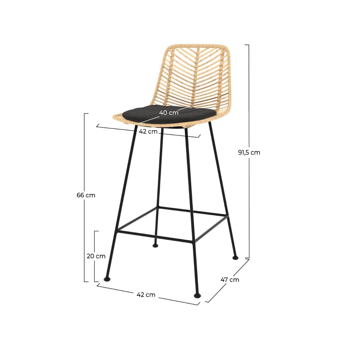 Rendez vous déco Lot de 2 chaises pour îlot central 66 cm en rotin naturel et noir-Tamara
