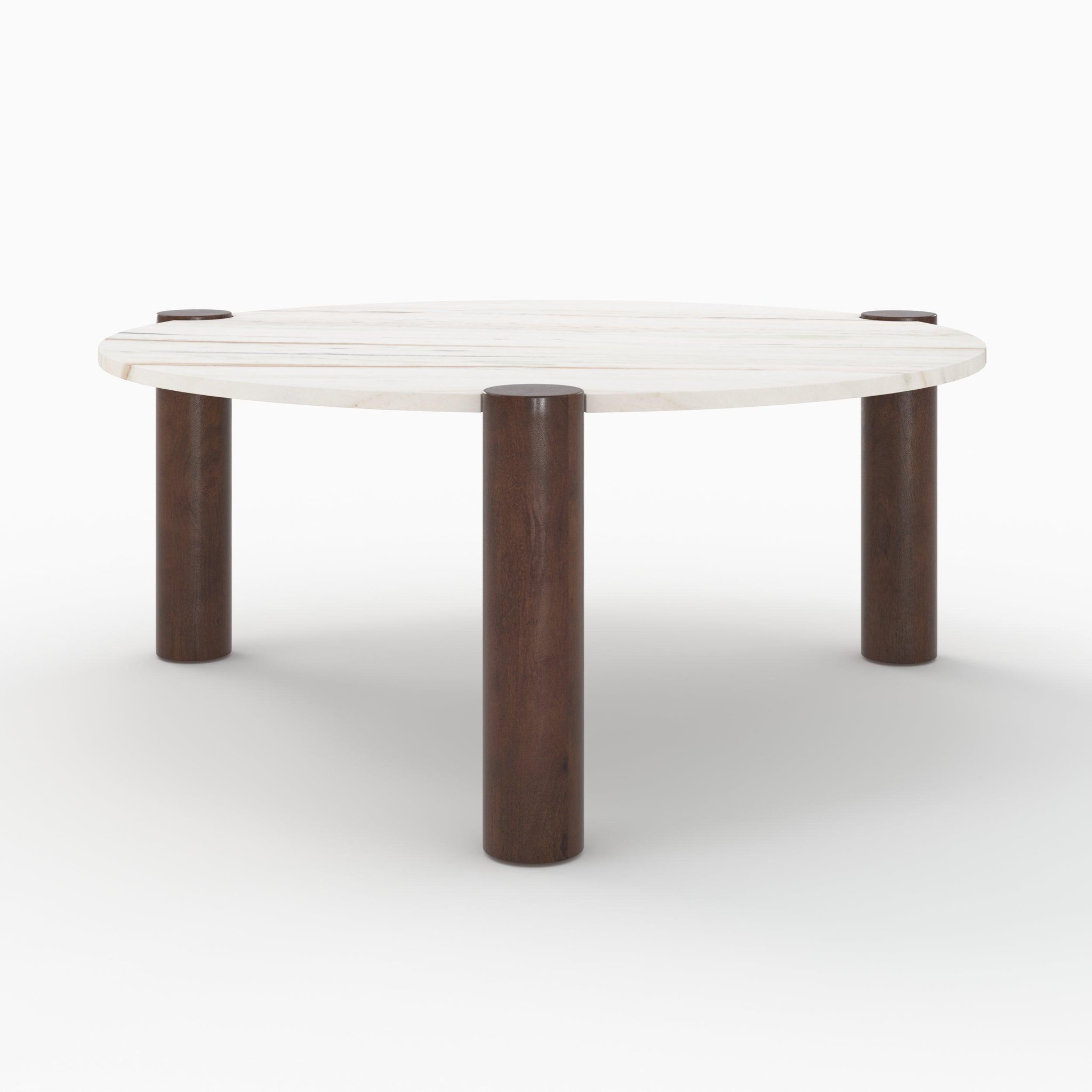 Voir la diapositive 5 : MAISON PAVANE Table basse ronde en marbre et bois de manguier d86 cm-pauline
