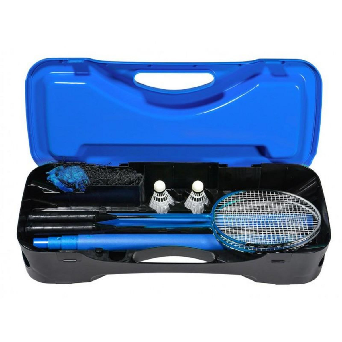 PLAY4FUN Set de Badminton complet avec filet 295 x 38 x 154 cm, raquettes, volants et étui de rangement