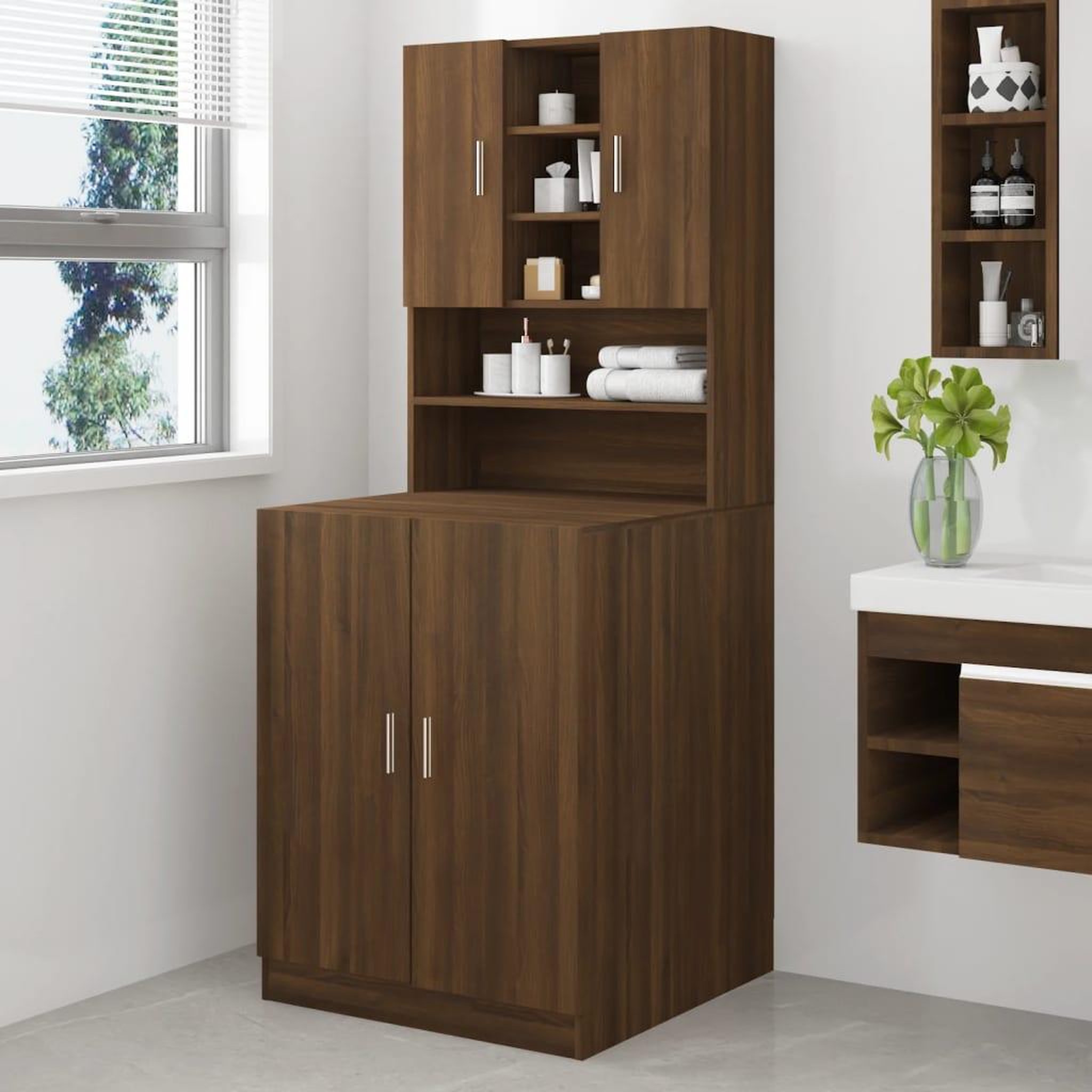 Voir la diapositive 1 : VIDAXL Armoire de machine a laver Chene marron Bois d'ingenierie