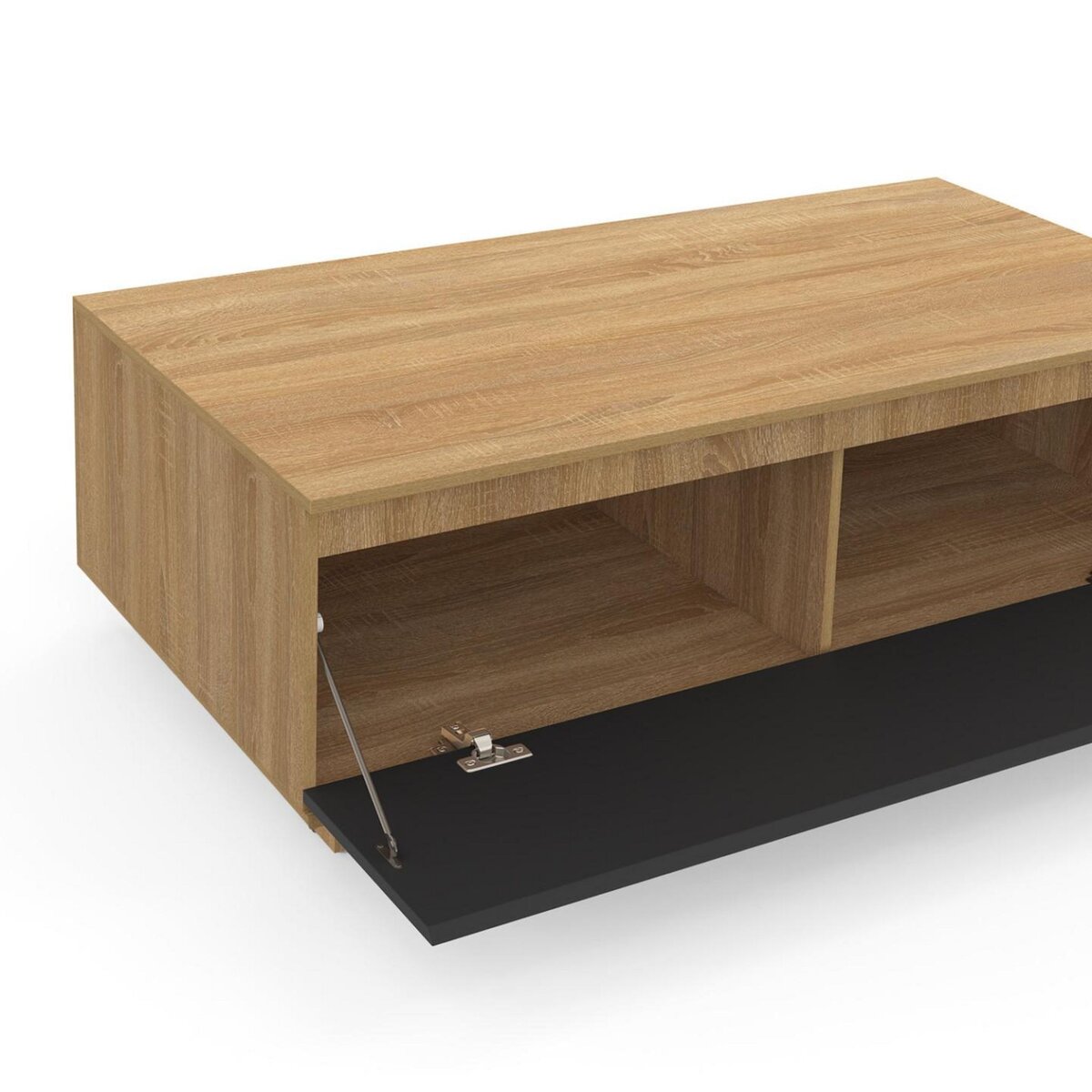 ID MARKET Table basse TOMI 110 cm avec porte façon hêtre et noir