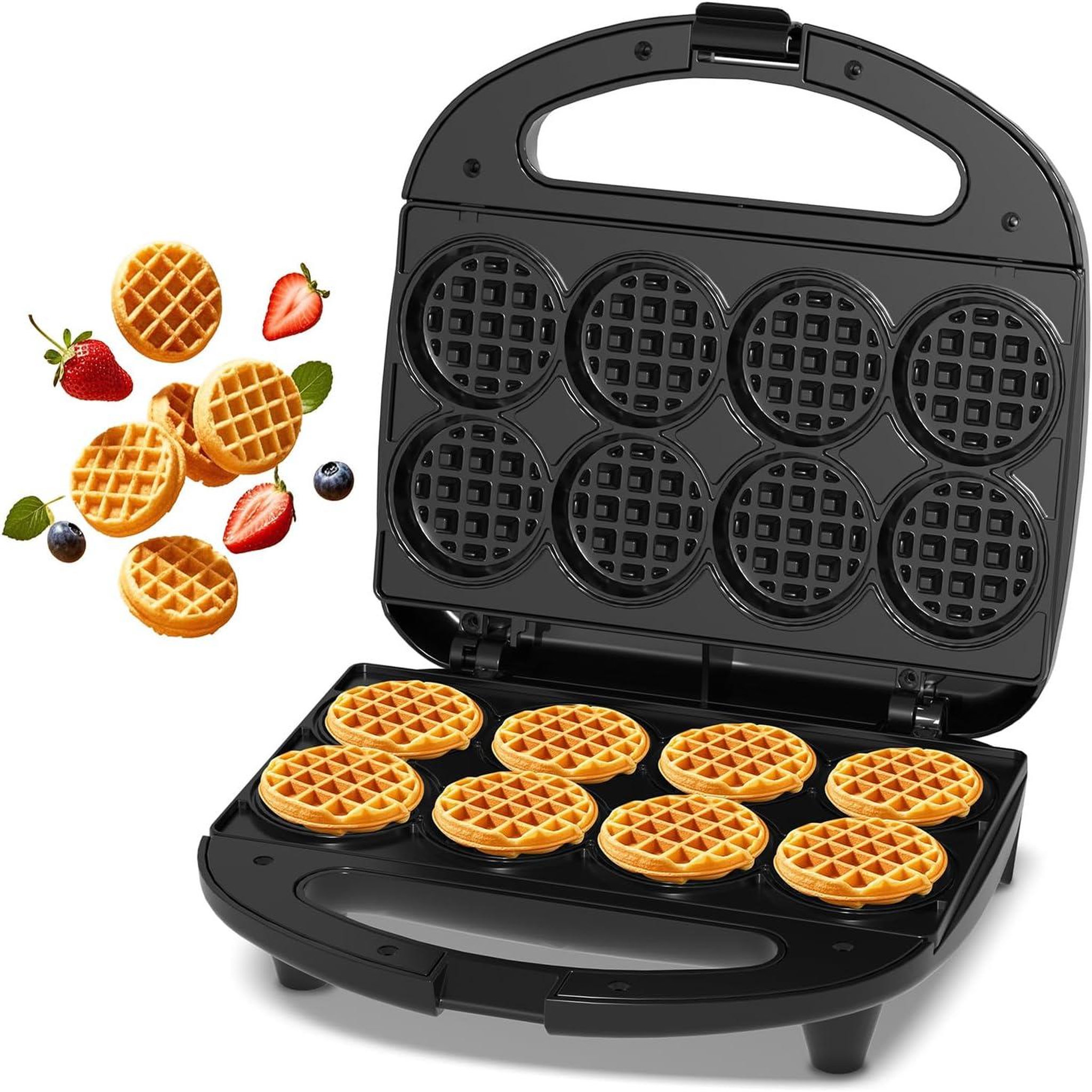 YASHE Mini gaufrier, 750 W, 8 gaufres de 5 cm, noir