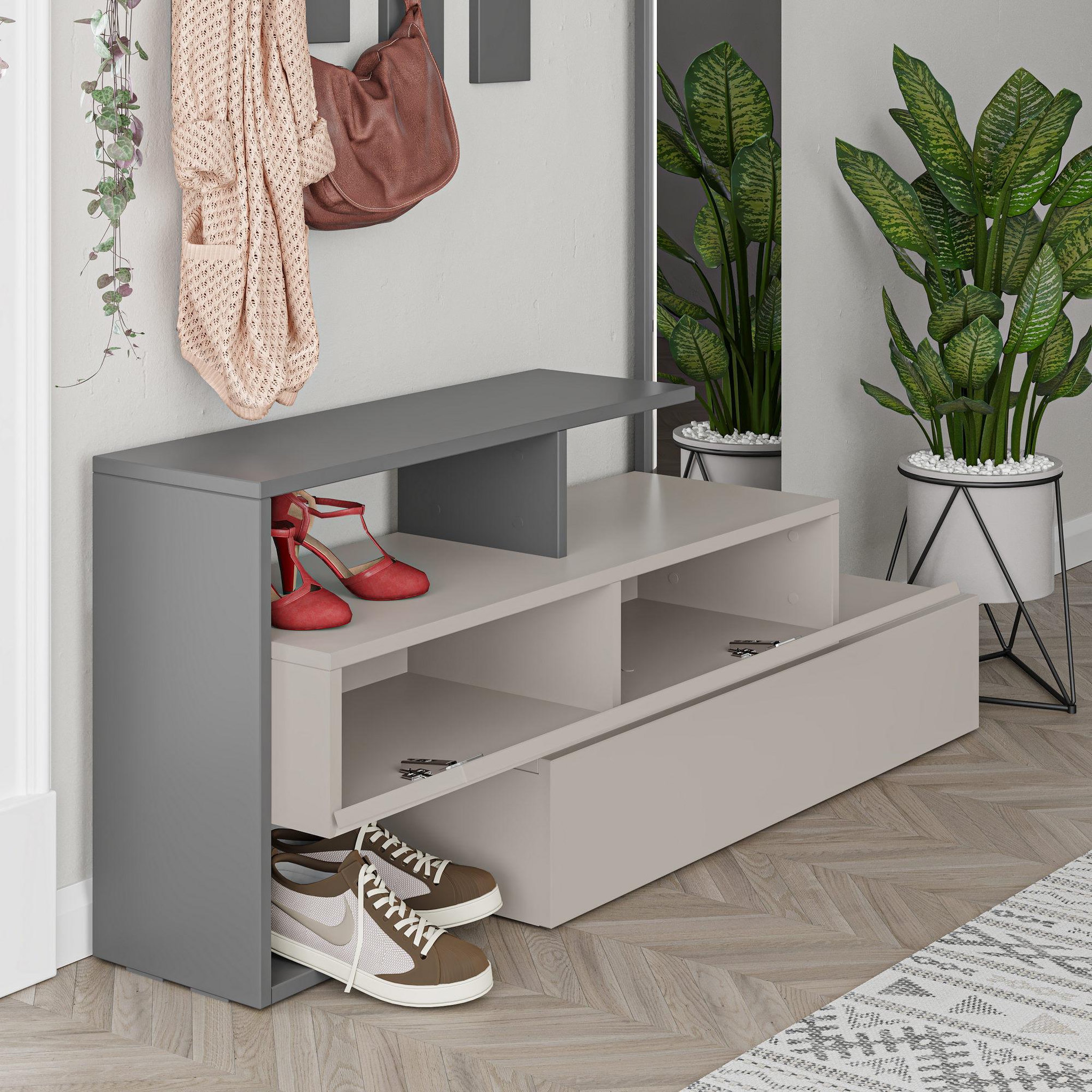 Voir la diapositive 4 : Habitat et Jardin Meuble d'entrée avec miroir en bois  ramda  - 137 x 35 x 154 cm - gris anthracite