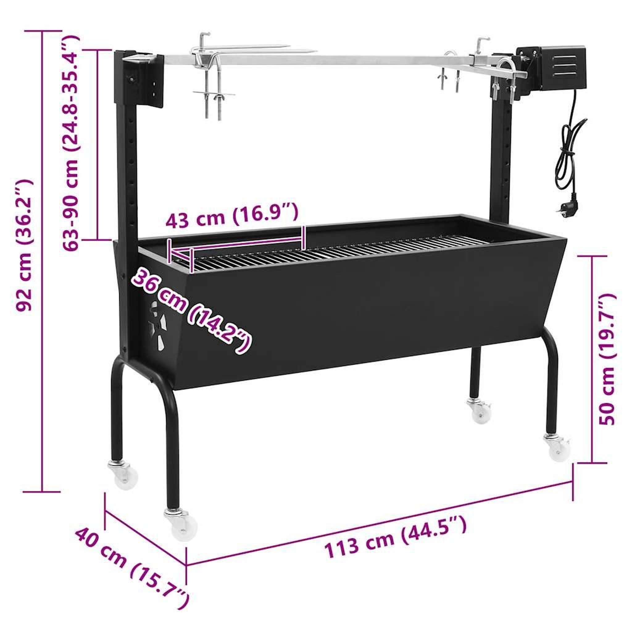 Voir la diapositive 6 : VIDAXL Rotissoire pour barbecue electrique Acier inoxydable