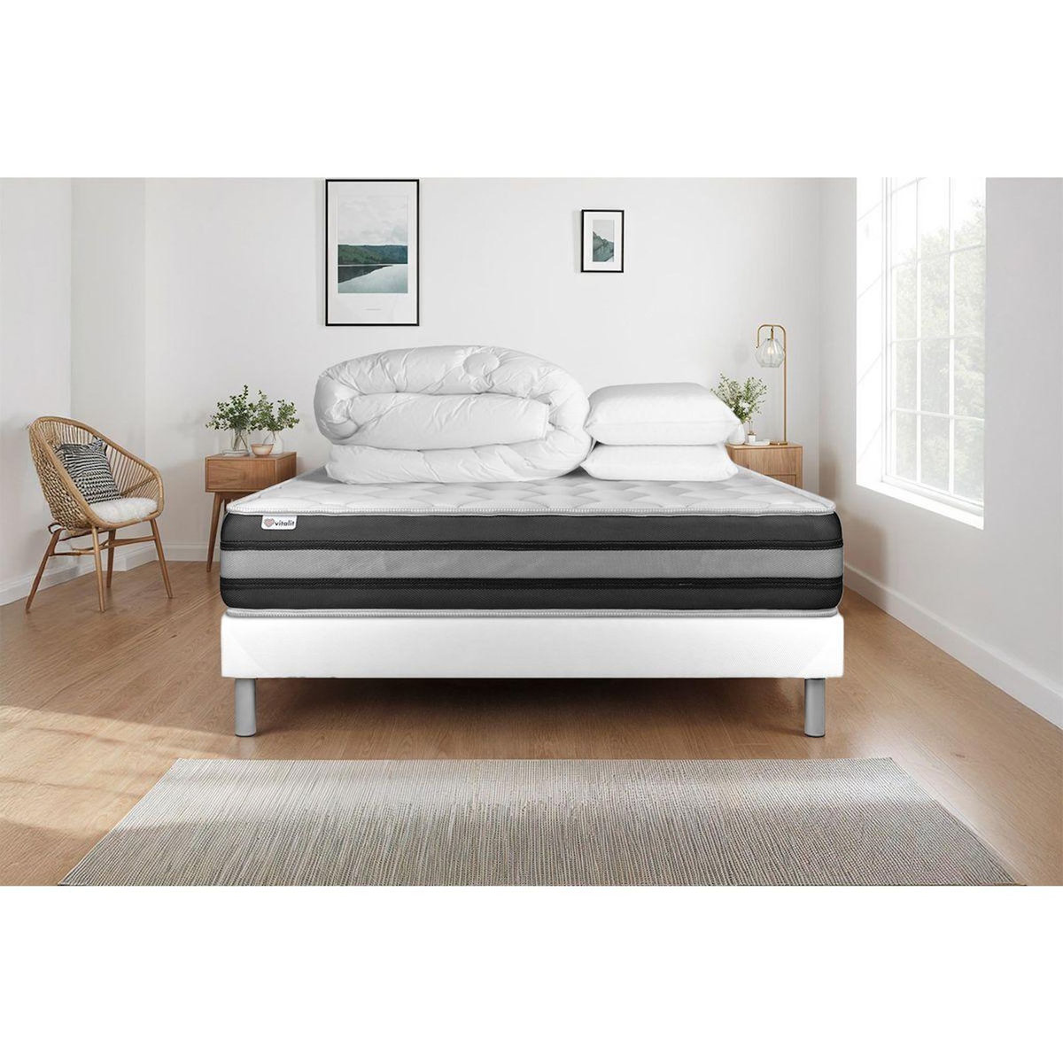 VITALIT Pack prêt à dormir VITALSPRING ZEN 200 x 200 cm sommier Kit blanc