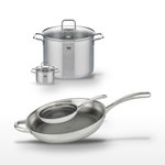 ELO Lot Poêles 32cm & 24cm en inox Elo Relief Evolution et Faitouts 26cm & 12cm