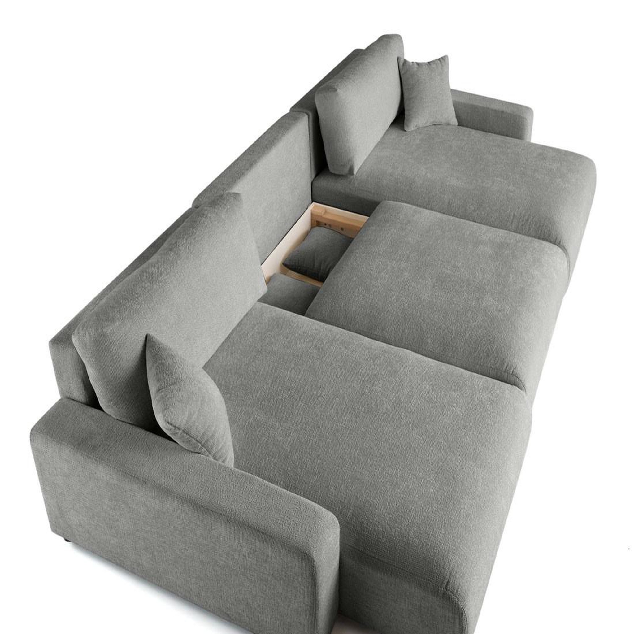 Voir la diapositive 4 : BEST MOBILIER Pivoine - canapé panoramique en u - 7 places - convertible avec coffre - en velours texturé