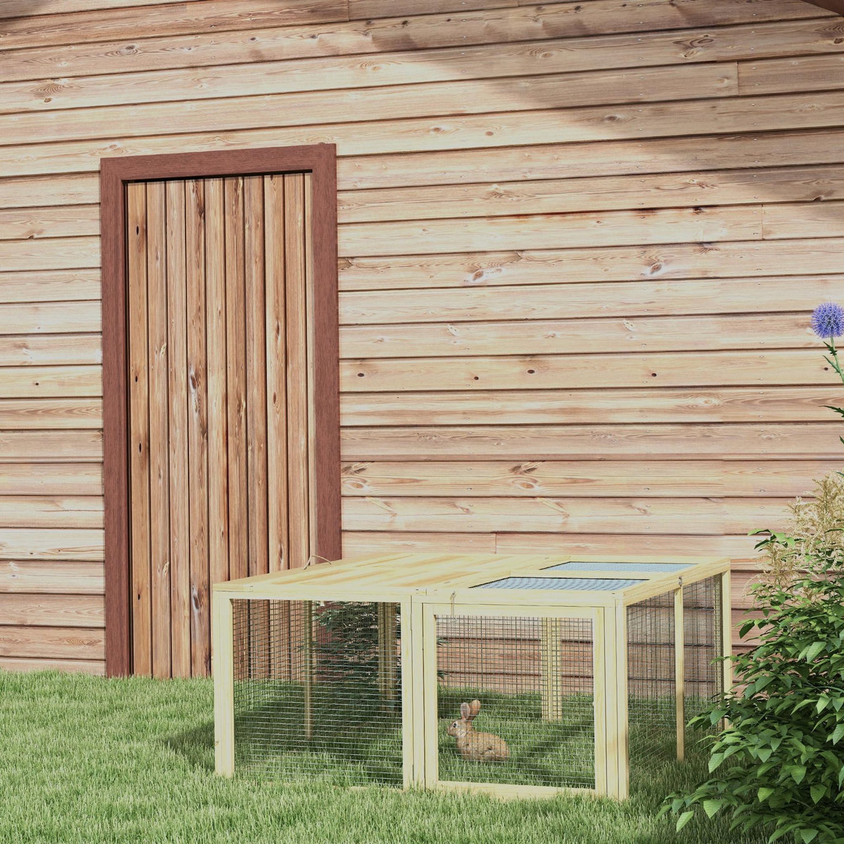 PAWHUT Clapier pliable avec poignée - cage à lapin - toit ouvrant, porte - 120 x 120 x 57 cm - acier bois autoclave