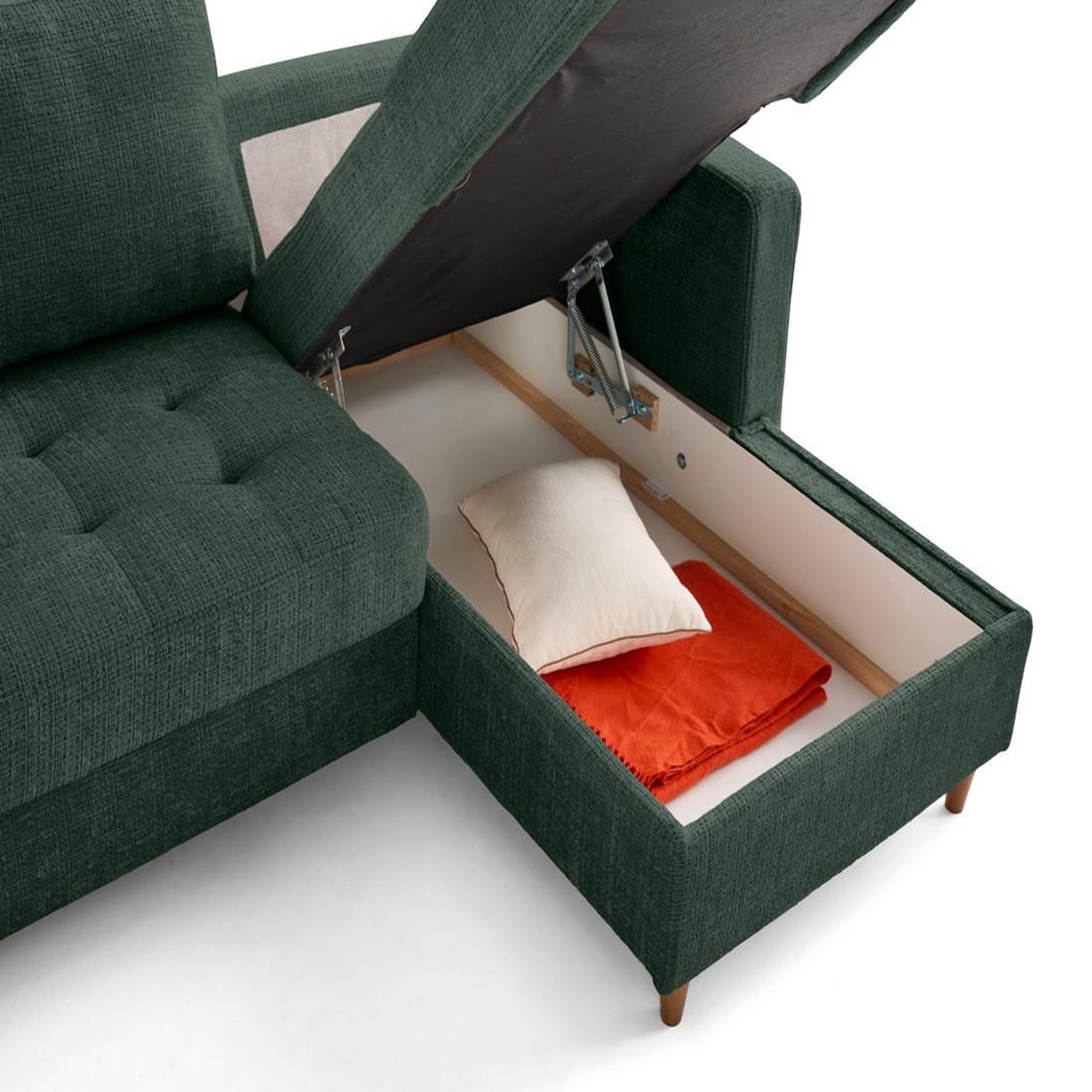 Voir la diapositive 3 : LISA DESIGN Anna - canapé d'angle droit 4 places convertible avec coffre en velours texturé