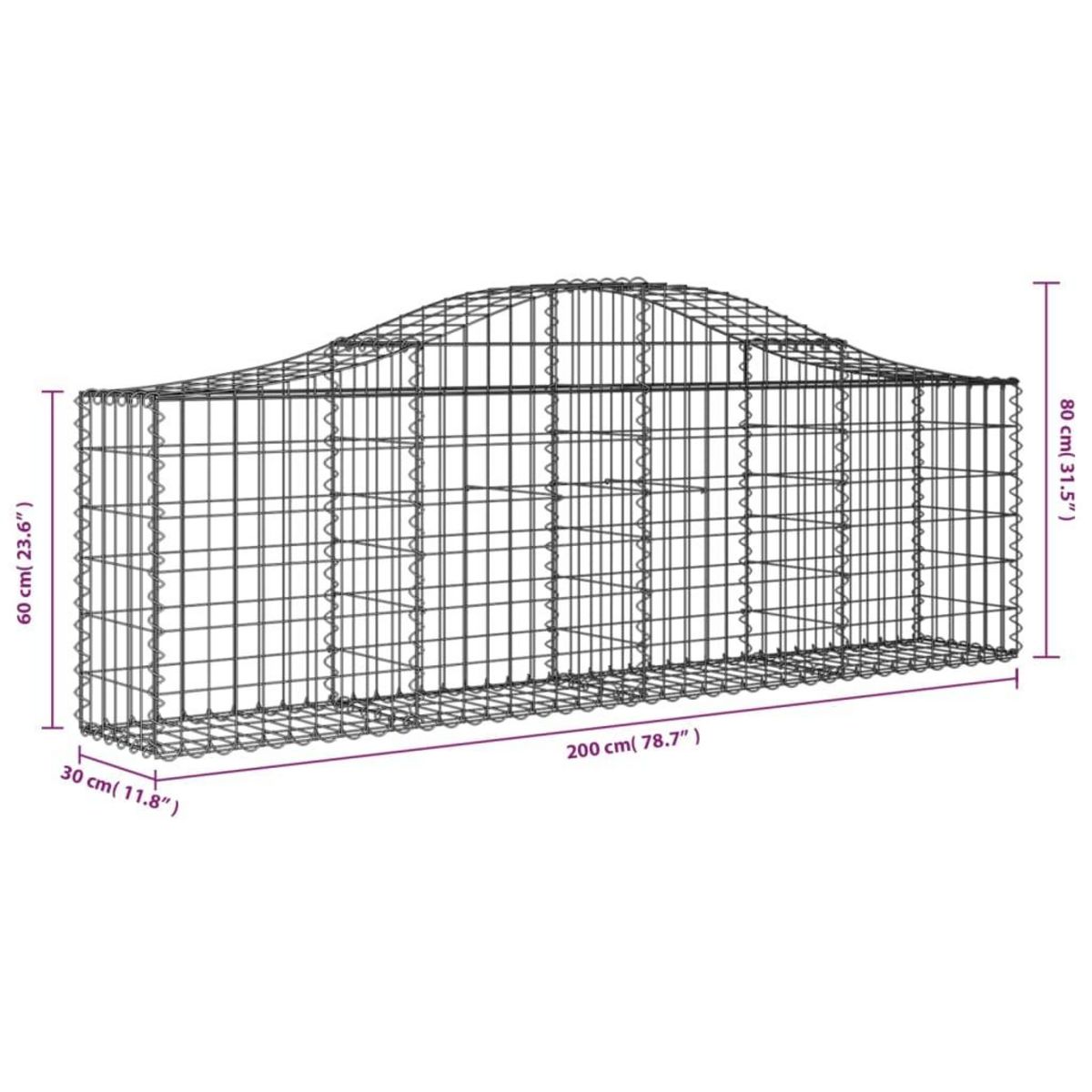 VIDAXL Paniers a gabions arques 9 pcs 200x30x60/80 cm Fer galvanise