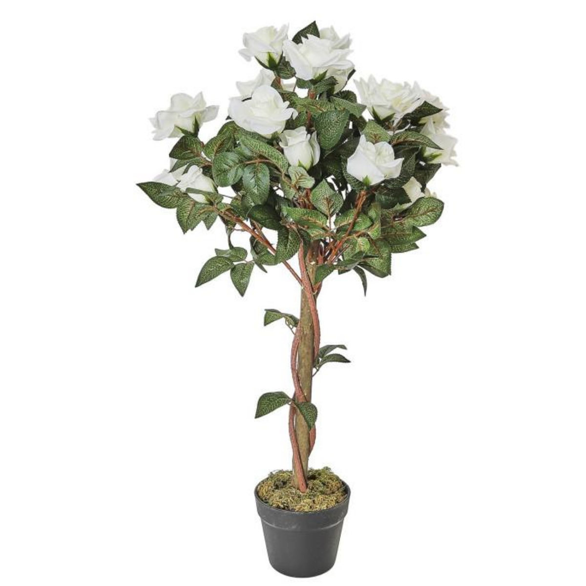 Paris Prix Plante Artificielle en Pot  Rosier  90cm Vert & Blanc