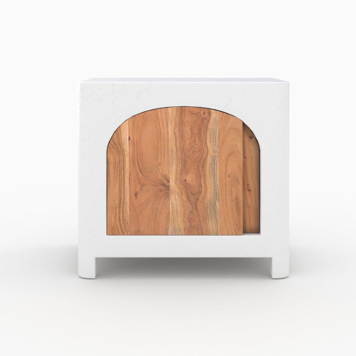 Rendez vous déco Table de chevet en plâtre blanc cassé et bois d'acacia-Fira