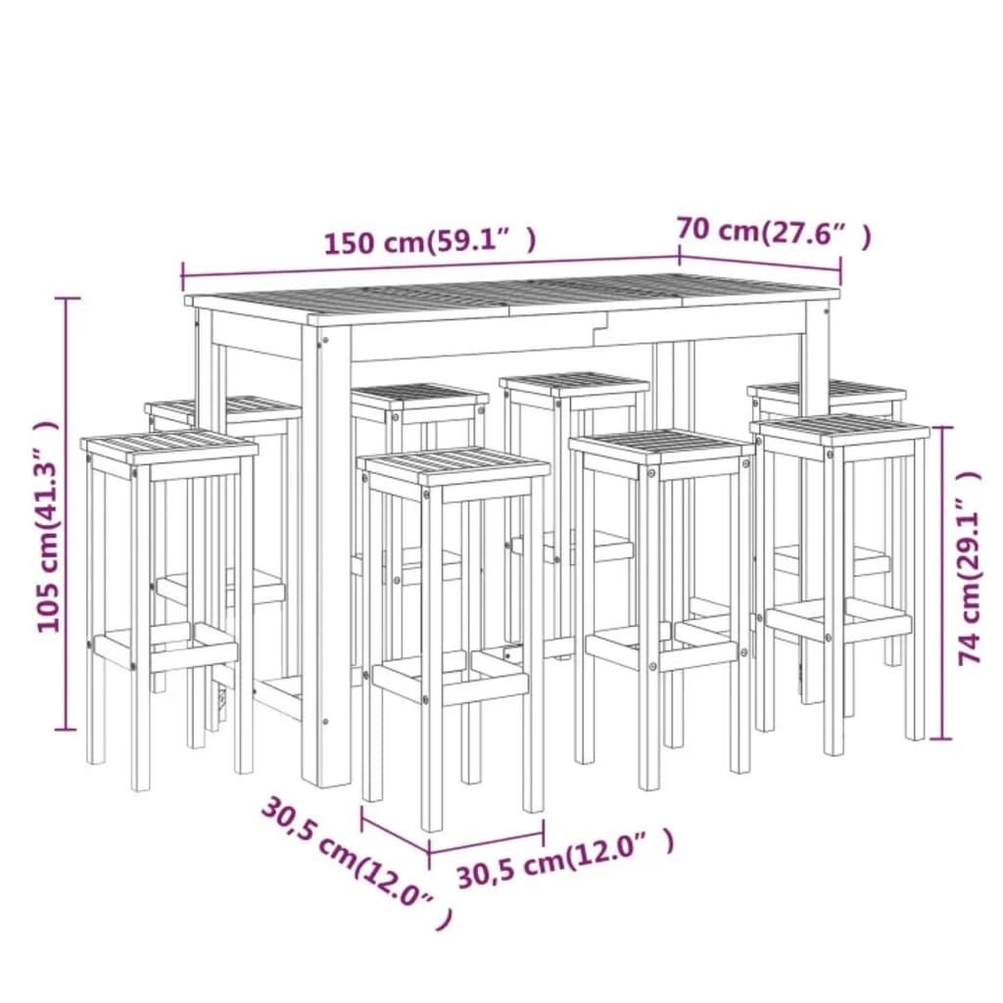 Voir la diapositive 6 : VIDAXL Ensemble de bar de jardin 9 pcs Bois d'acacia solide