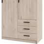 Voir la diapositive 5 : TVILUM Armoire VEGA - Décor chene - 3 portes + 3 tiroirs - L 147 x P 49,6 x H 200,4 cm