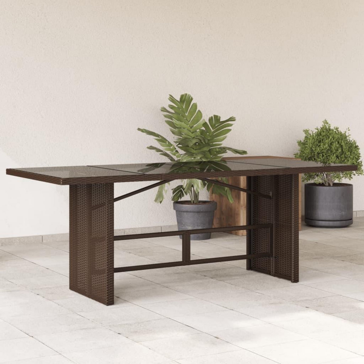 VIDAXL Table de jardin avec dessus en verre marron resine tressee