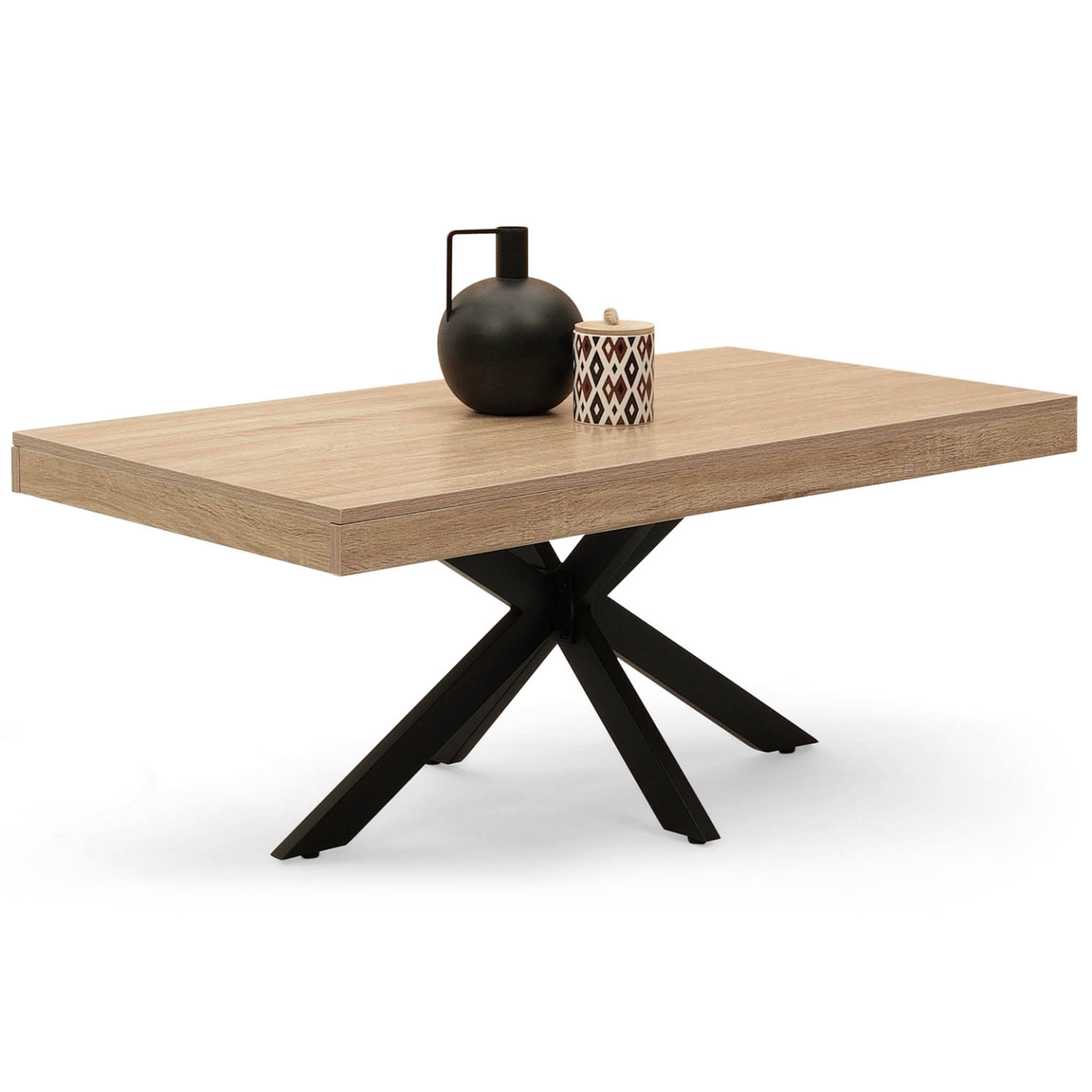 ID MARKET Table basse rectangulaire alix 110 cm pied araignée bois et noir