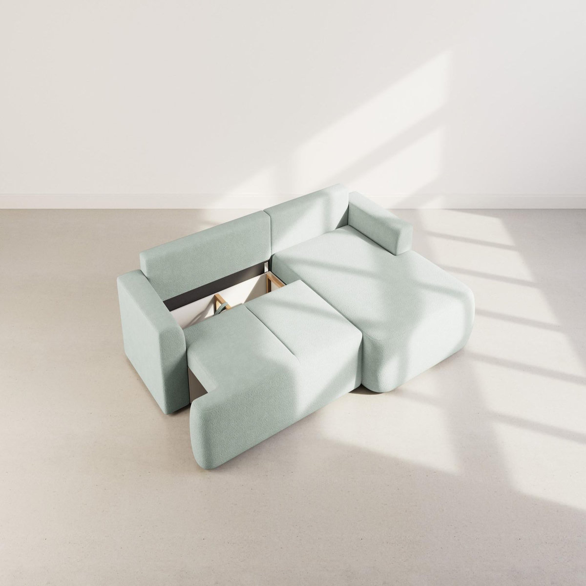 BEST MOBILIER Candela - canapé d'angle droit 4 places - convertible avec coffre - en tissu bouclette