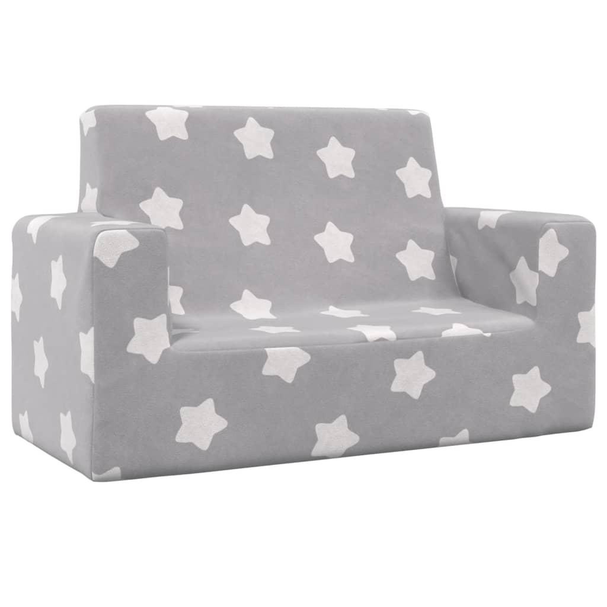 Voir la diapositive 2 : VIDAXL Canape pour enfants a 2 places Gris clair etoiles Peluche douce