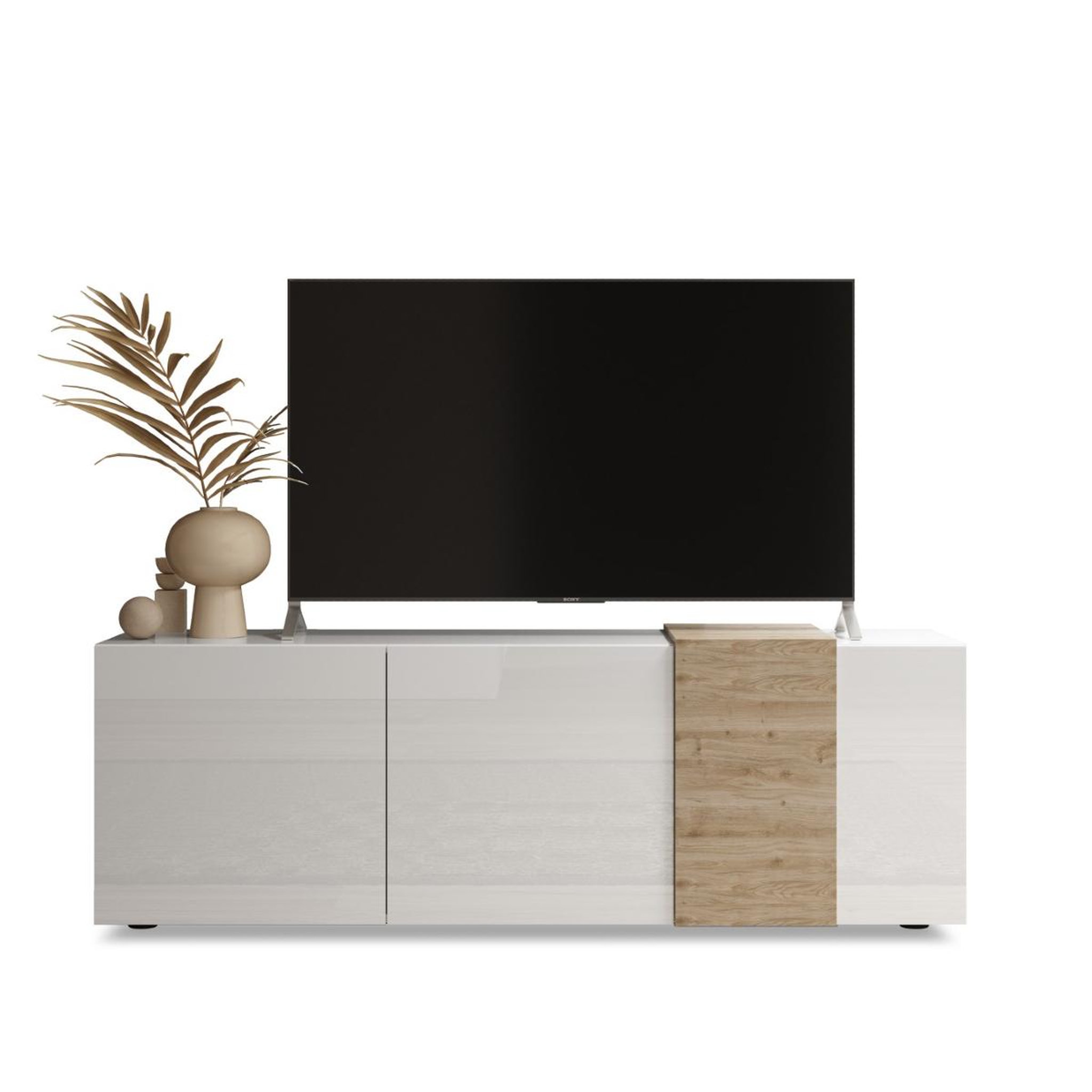 JLC KREATION Meuble tv moderne bois et blanc 3 portes sia