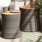 VIDAXL Tables d'appoint de jardin 2 pcs dessus en bois gris poly rotin