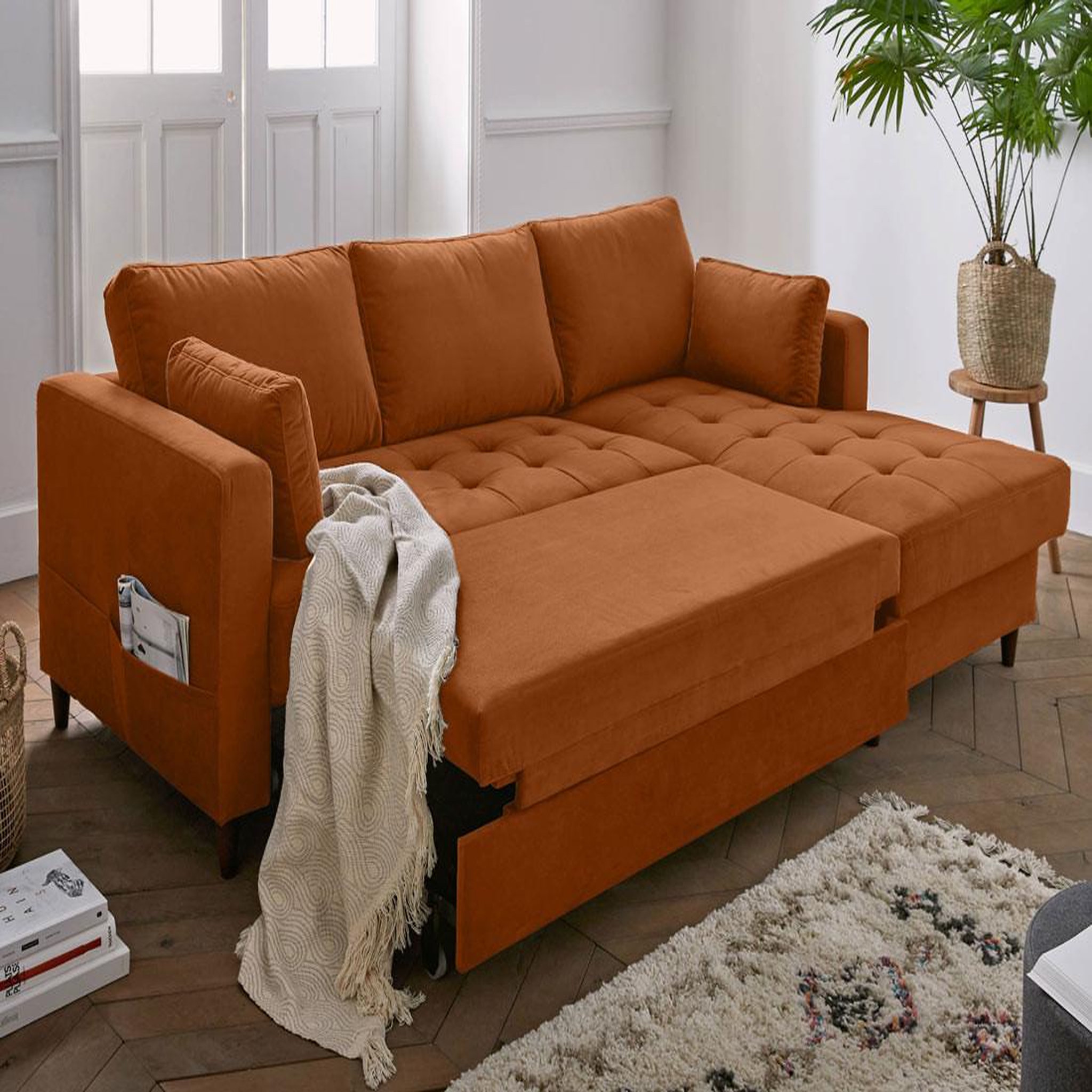Voir la diapositive 3 : BEST MOBILIER Anna - canapé d'angle droit - 4 places - convertible avec coffre - en velours