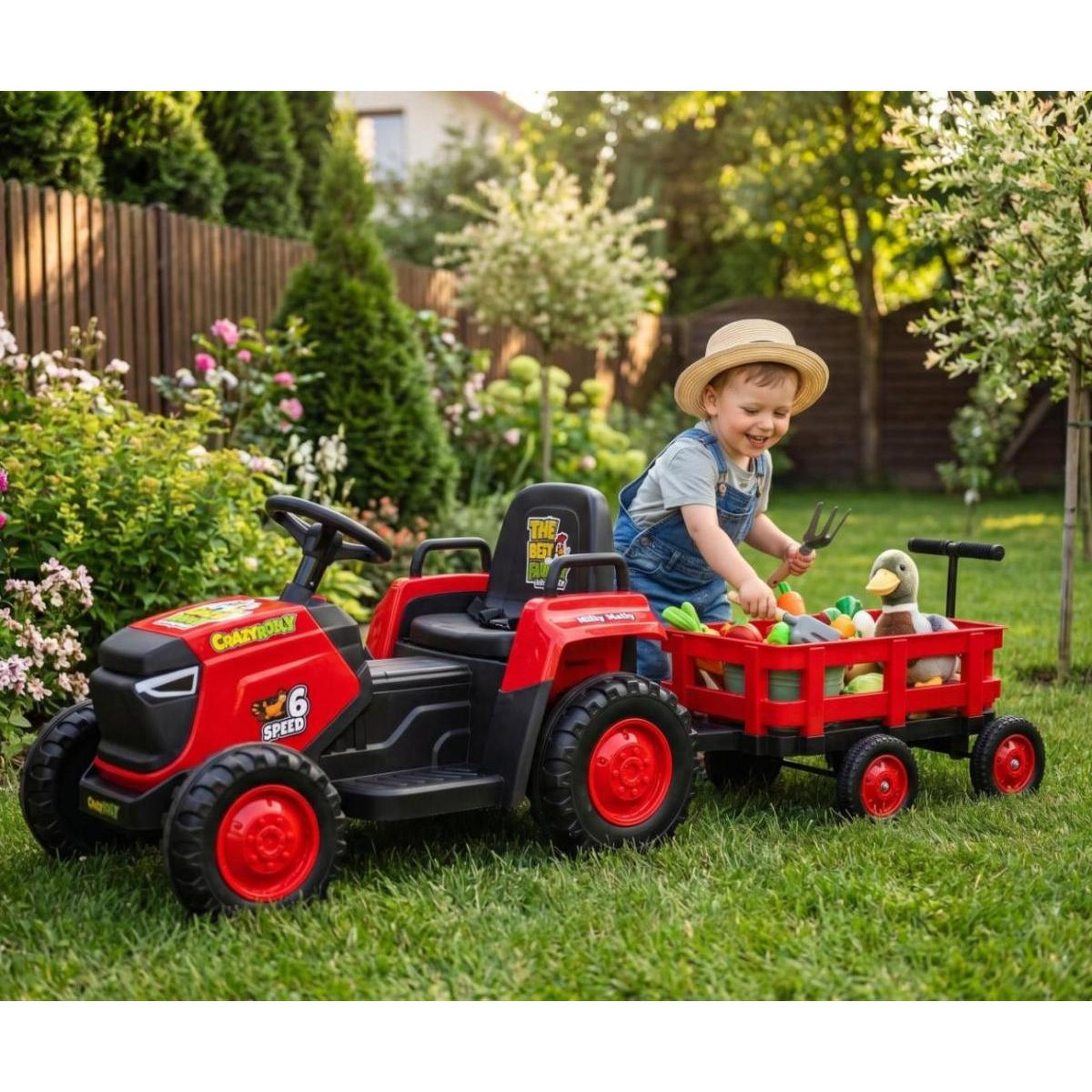Voir la diapositive 2 : MILLY MALLY Tracteur rouge avec remorque