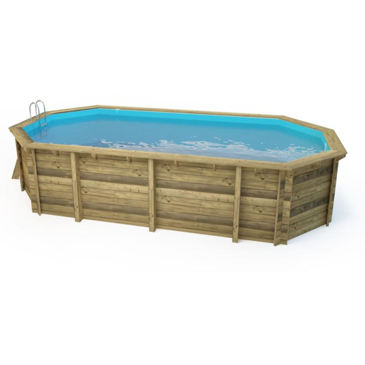 Habitat et Jardin Piscine bois   Palma 130   - 7.57 x 4.07 x 1.31 m +  Bâche à bulles 180 µ + Bâche hiver 280 gr/m²