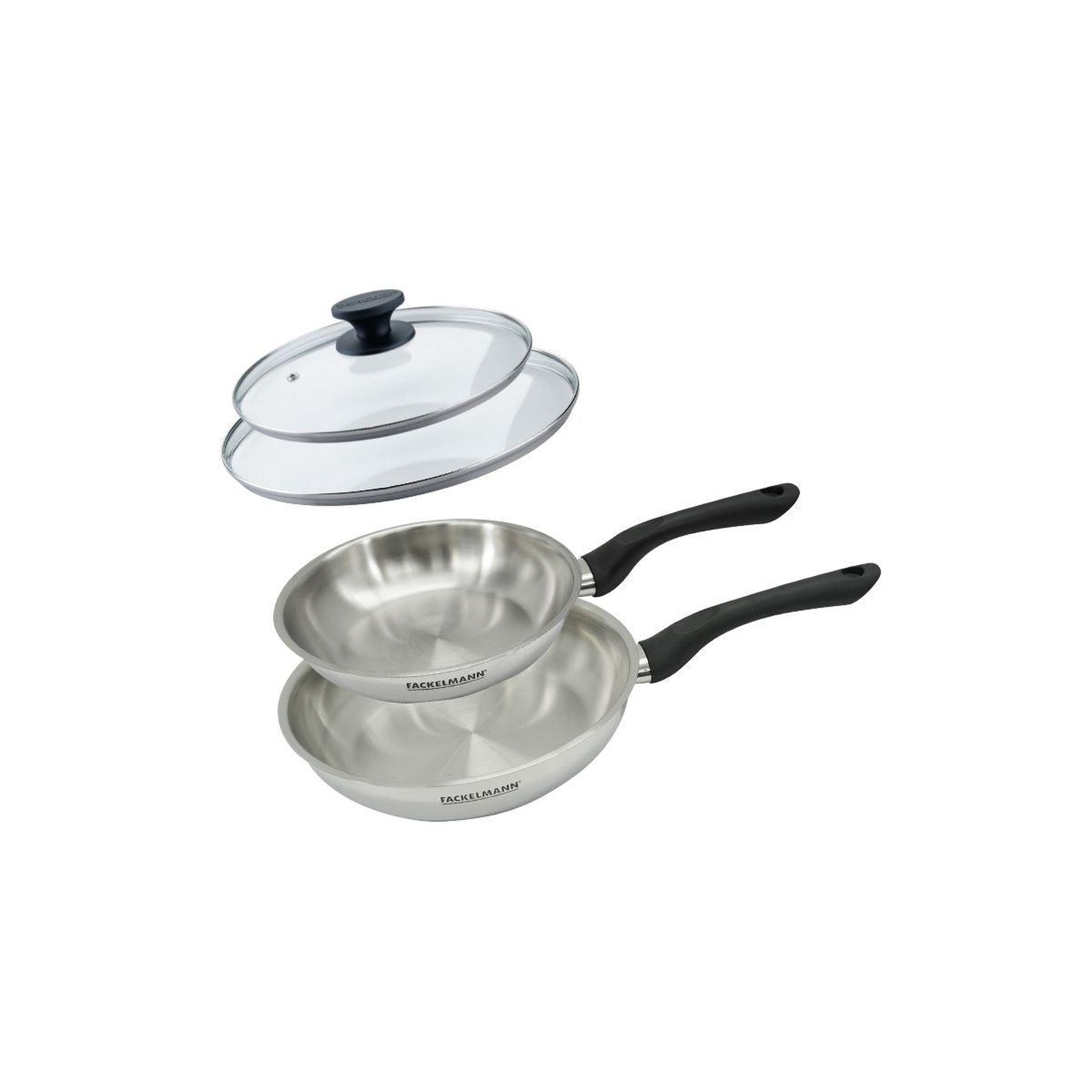 Fackelmann Set 2 poêles 20 et 24 cm en inox et couvercles verres fackelmann geneva
