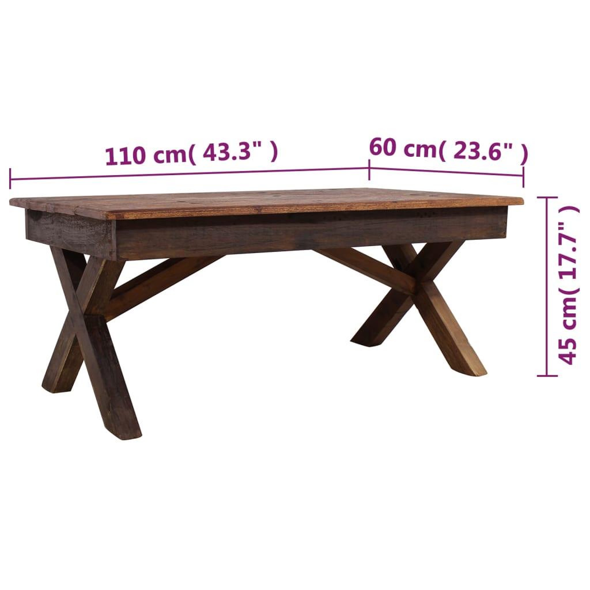Voir la diapositive 6 : VIDAXL Table basse bois de recuperation melange 110x60x45 cm