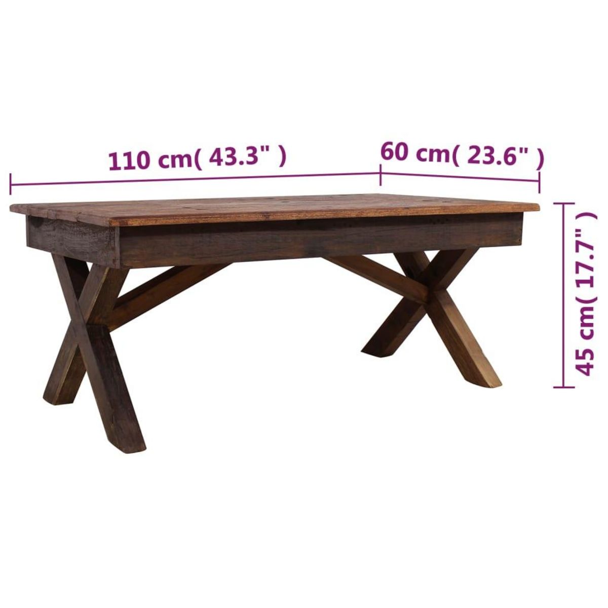 VIDAXL Table basse bois de recuperation melange 110x60x45 cm