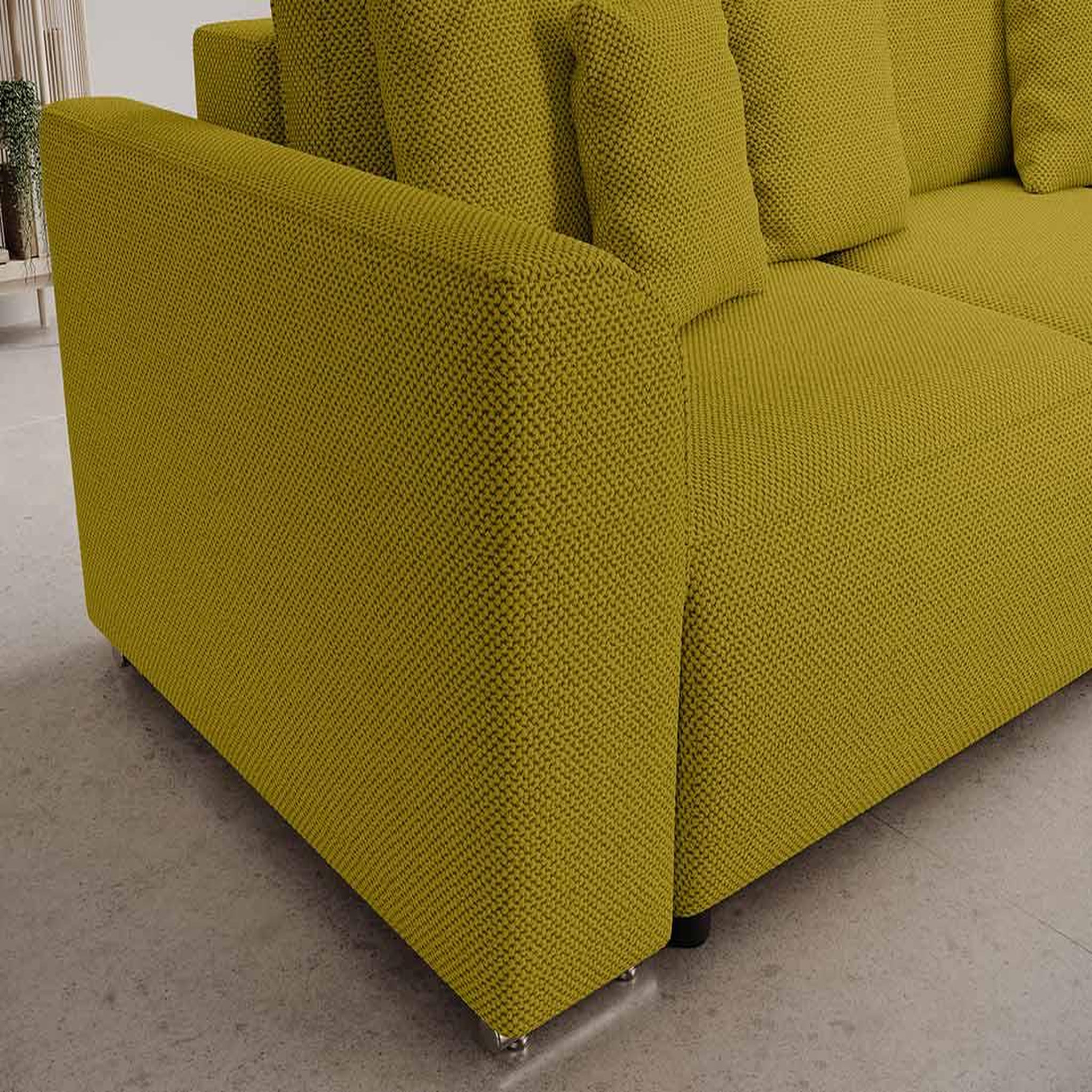 Voir la diapositive 5 : BEST MOBILIER Gabriel - canapé panoramique en u 7 places convertible avec coffre en tissu texturé