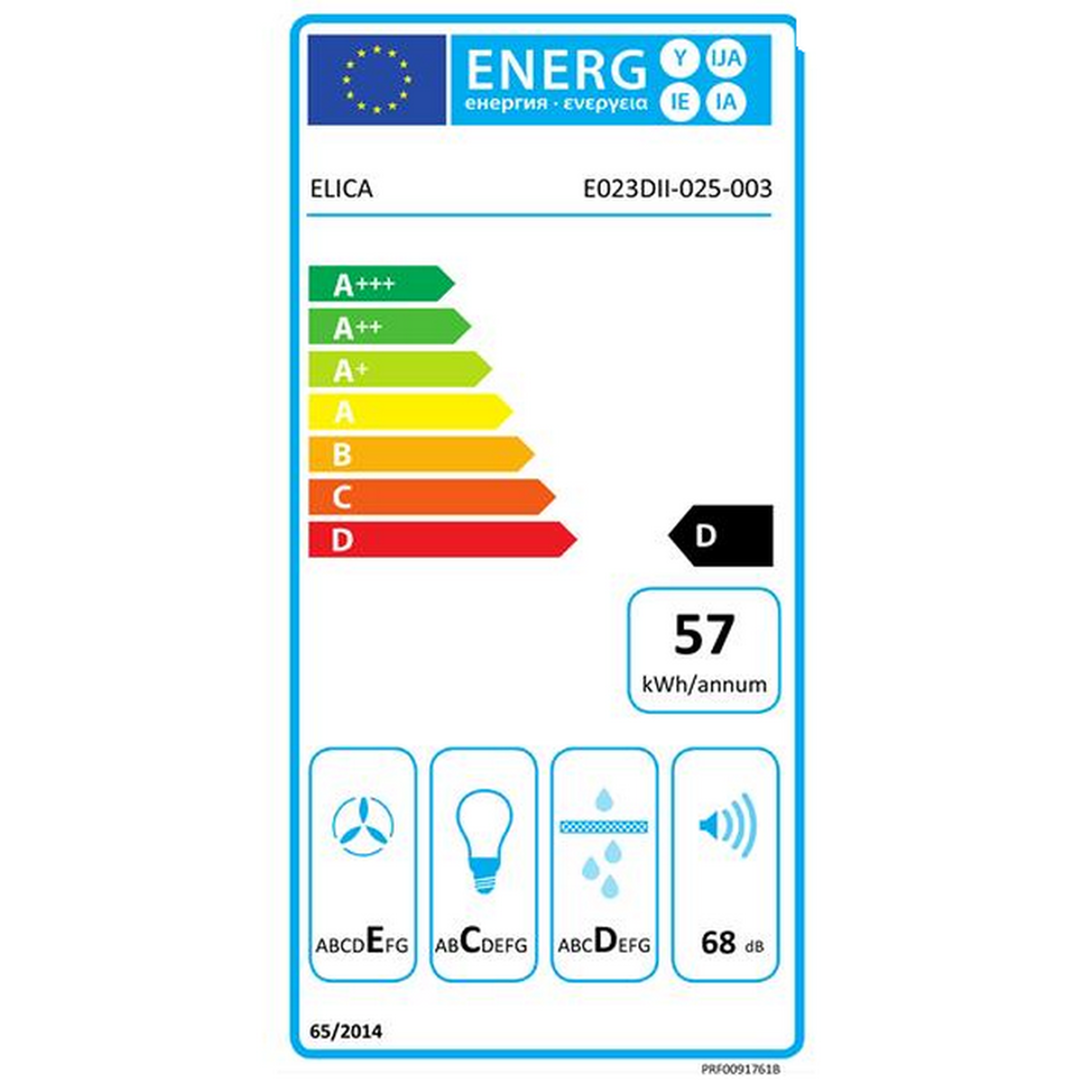 Voir la diapositive 2 : ELICA Hotte décorative murale 60cm 68db 395m3/h inox - prf0091761b