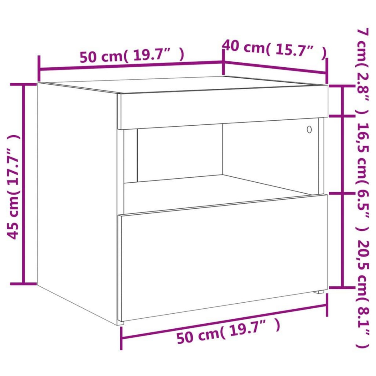 VIDAXL Table de chevet avec lumieres LED blanc 50x40x45 cm